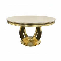 Chelsea 130cm Round Cream & Gold Marble Table + Lasco Cream Gold Chairs