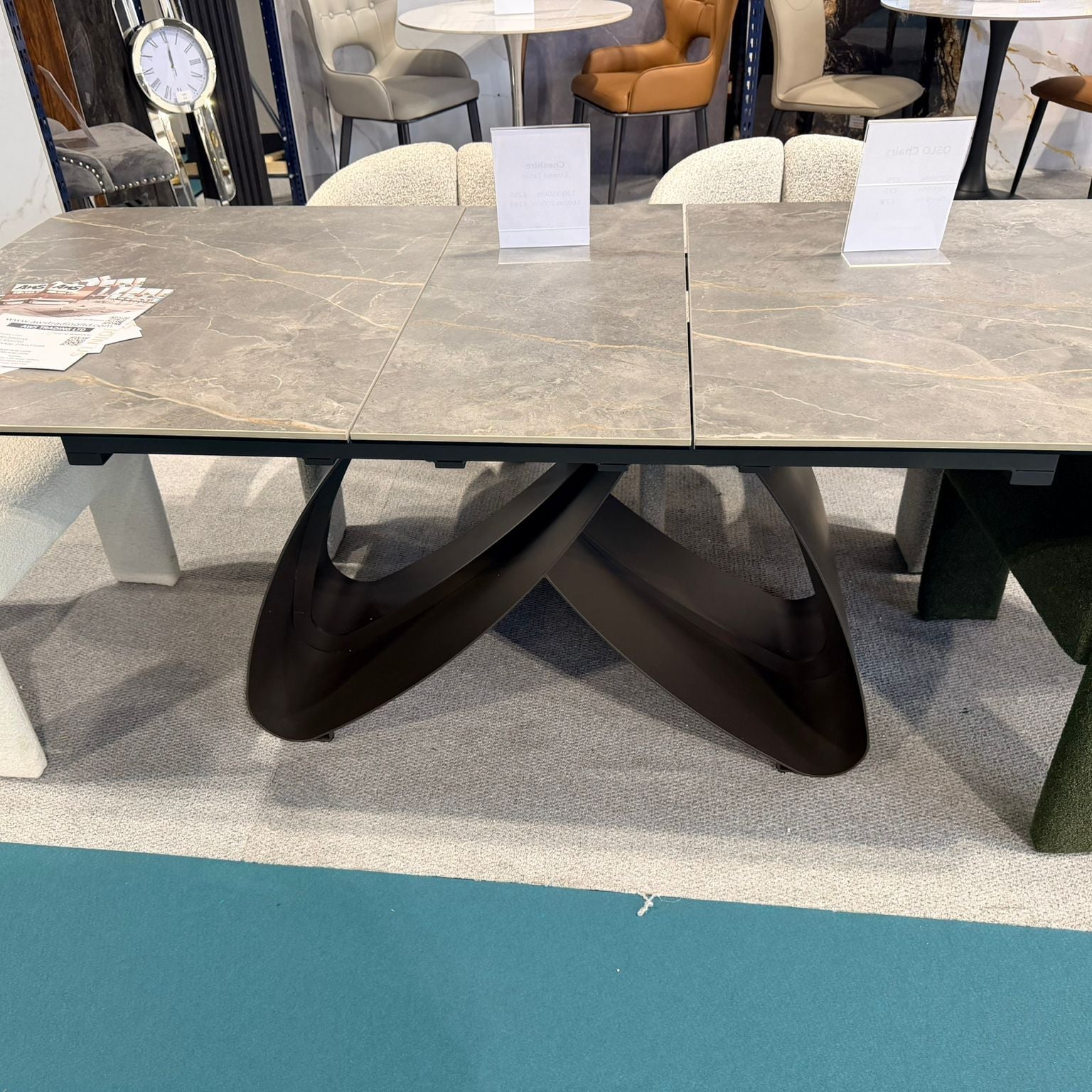 Cheshire 1.2-2m Ceramic Extending Dining Table Tess Walnut Chairs