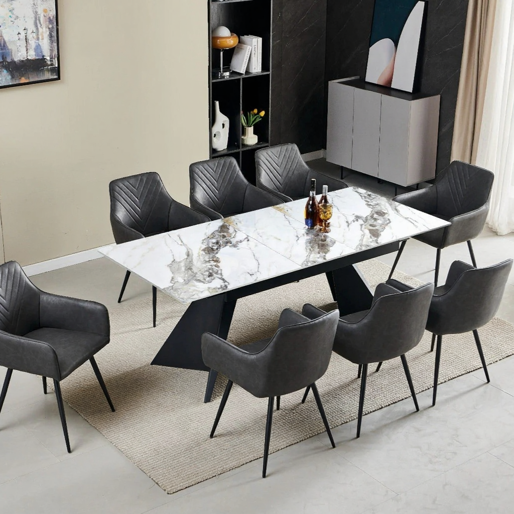 Chicago 160cm-200cm Cream & Gold Extendable Dining Table with Velvet Dining Chairs