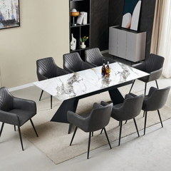 Chicago 160cm-200cm Cream & Gold Extendable Dining Table with Velvet Dining Chairs