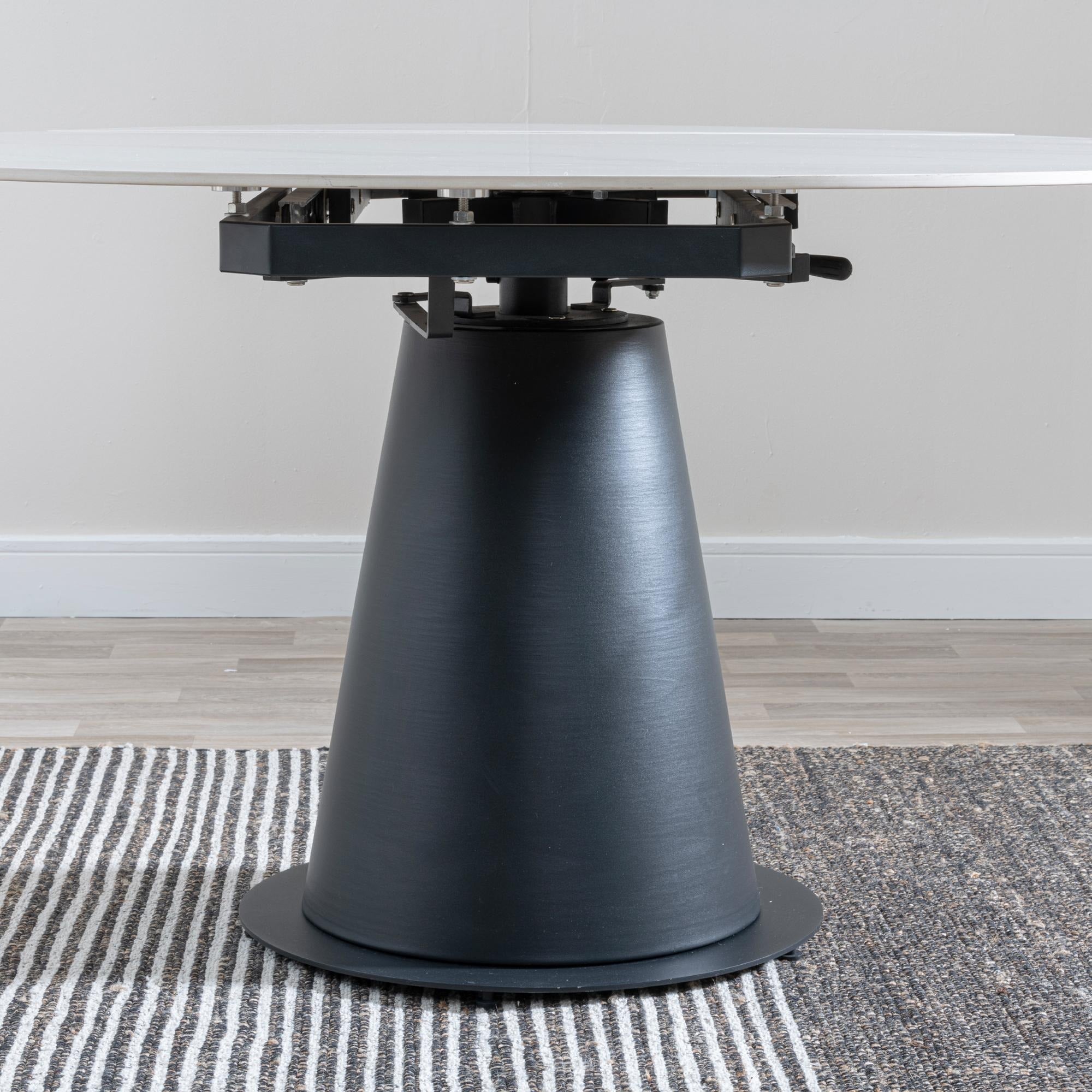 Clara 135cm White Sintered Stone Round Extendable Dining Table - Black Pedestal Base