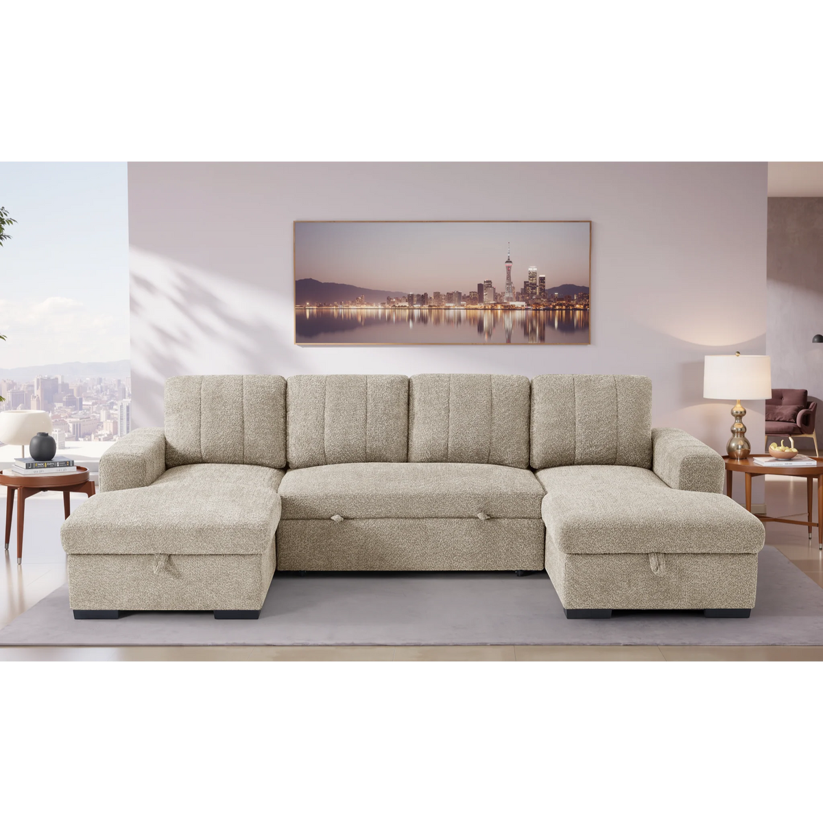 Como Beige U-Shape Sofa Bed