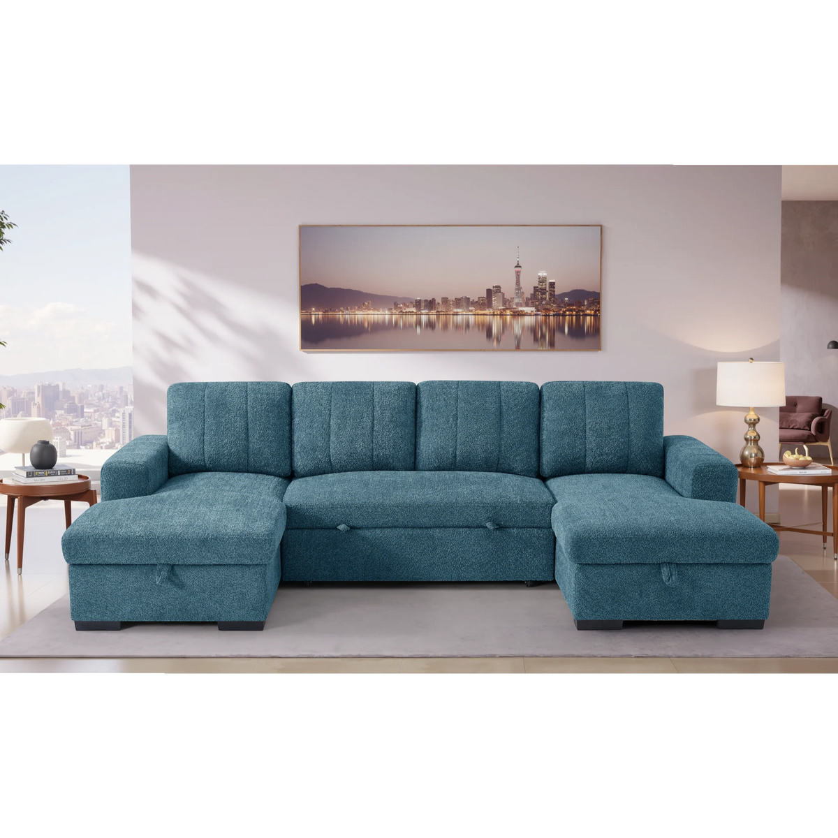 Como Blue U-Shape Sofa Bed