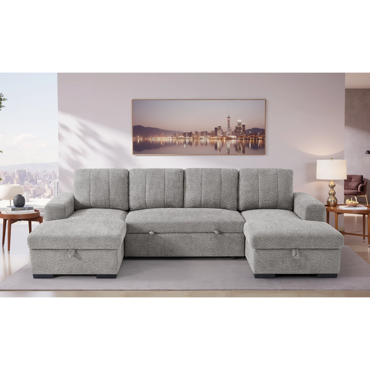 Como Grey U-Shape Sofa Bed