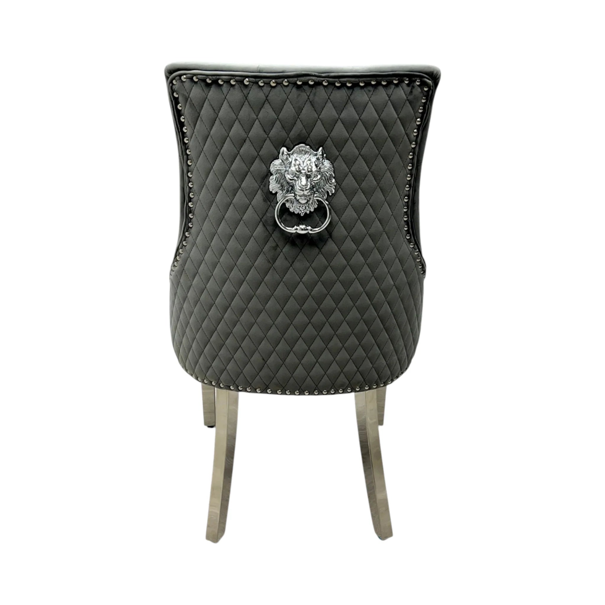 2 x Velvet Lion Knocker Dining Chairs | Luxury Quilted Design