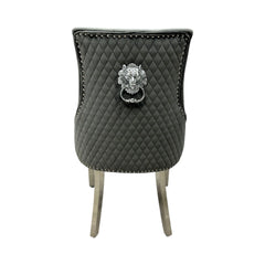 2 x Velvet Lion Knocker Dining Chairs | Luxury Quilted Design