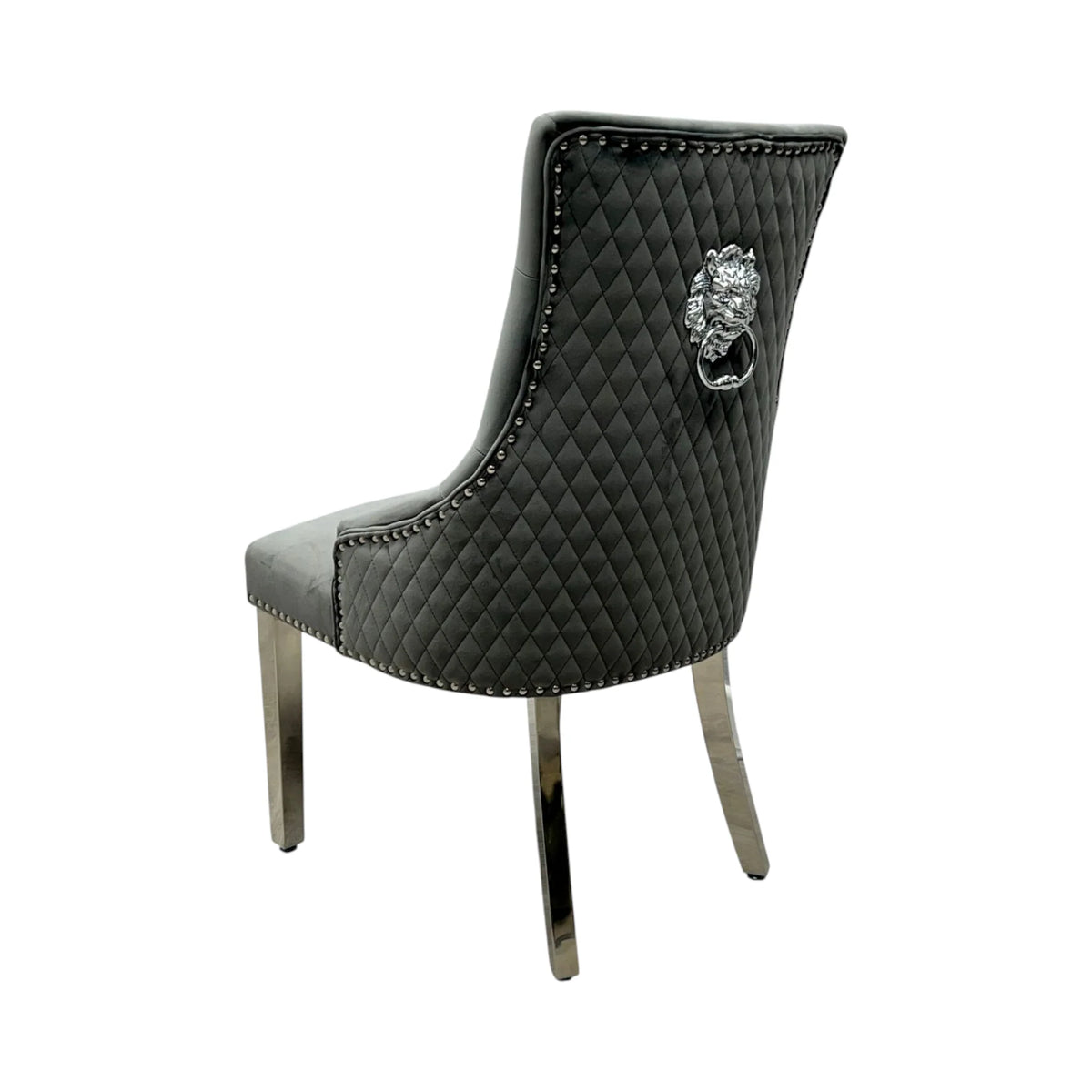 2 x Velvet Lion Knocker Dining Chairs | Luxury Quilted Design