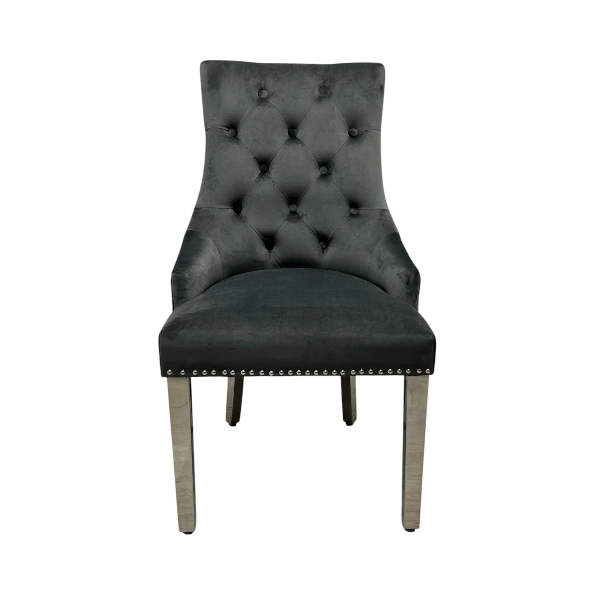 2 x Velvet Lion Knocker Dining Chairs | Luxury Quilted Design