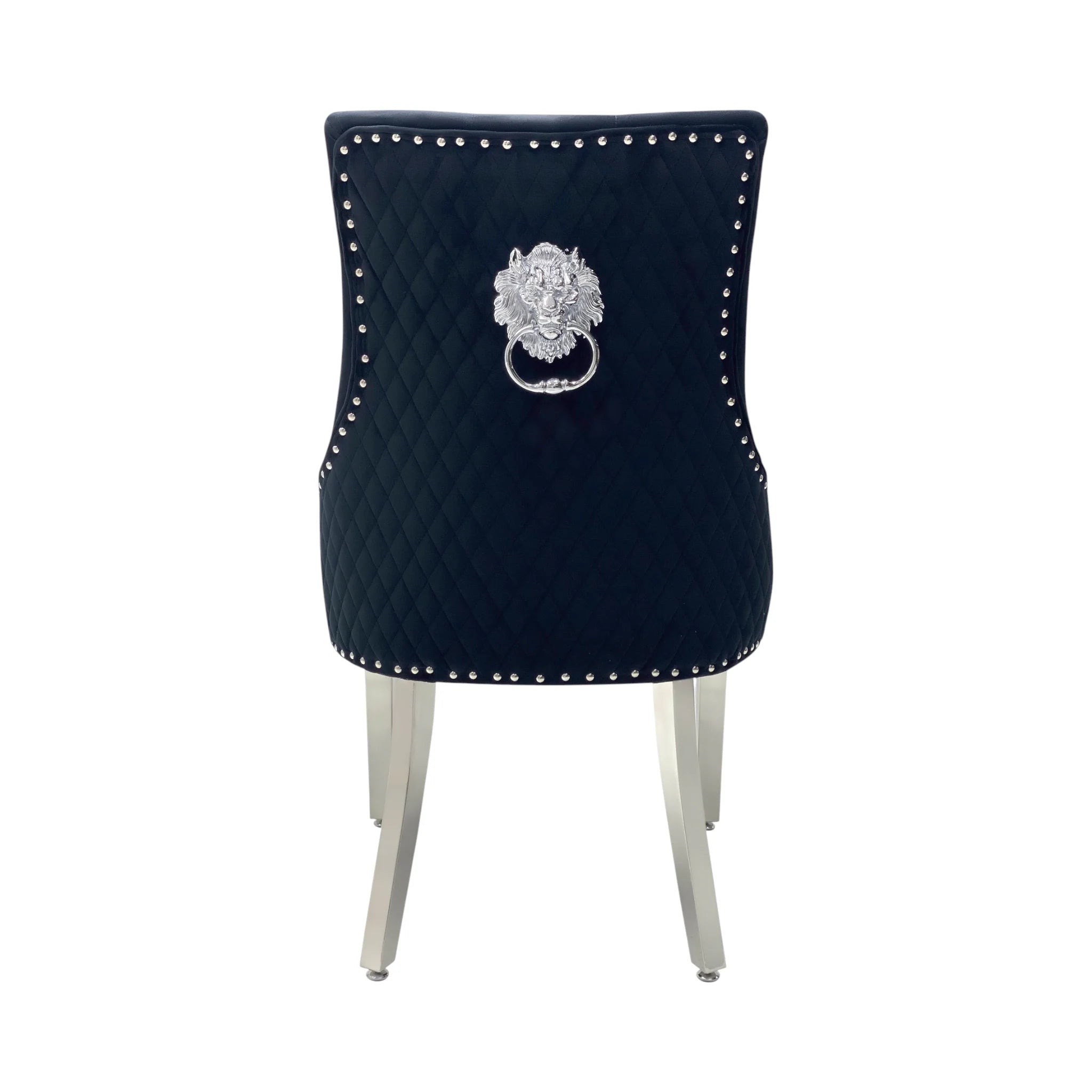 2 x Velvet Lion Knocker Dining Chairs | Luxury Quilted Design