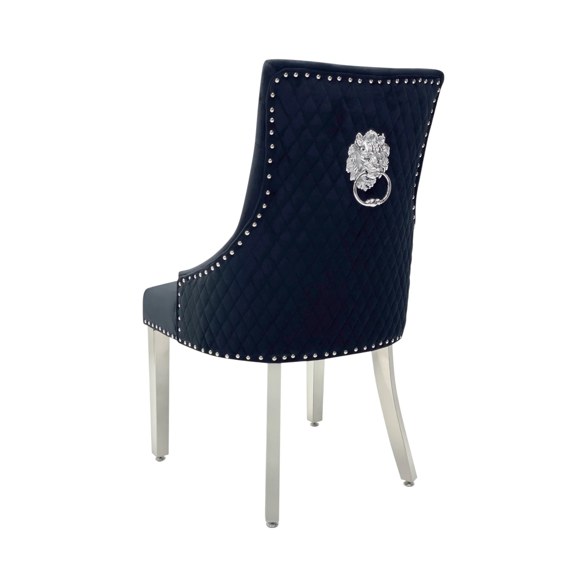 2 x Velvet Lion Knocker Dining Chairs | Luxury Quilted Design