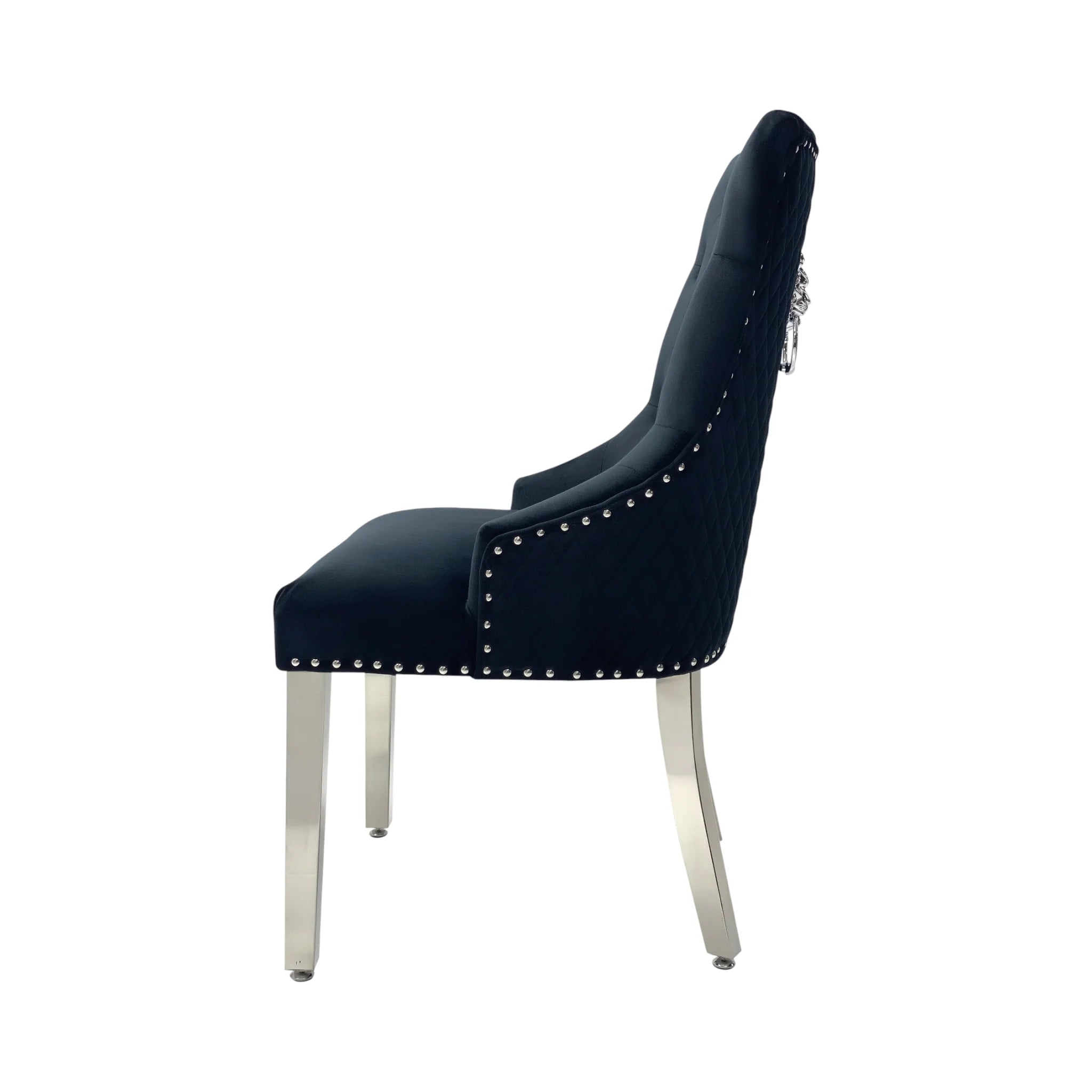 2 x Velvet Lion Knocker Dining Chairs | Luxury Quilted Design