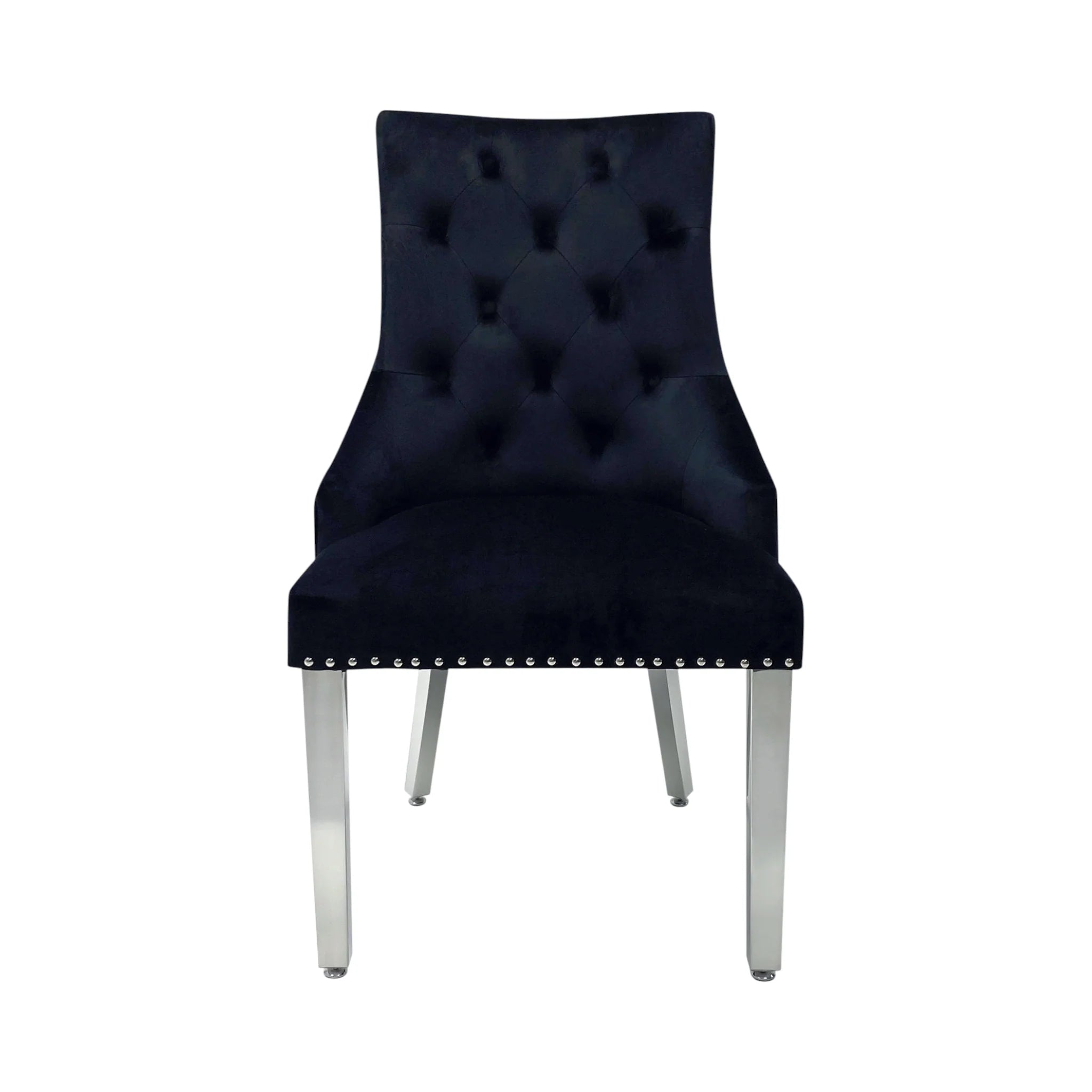2 x Velvet Lion Knocker Dining Chairs | Luxury Quilted Design