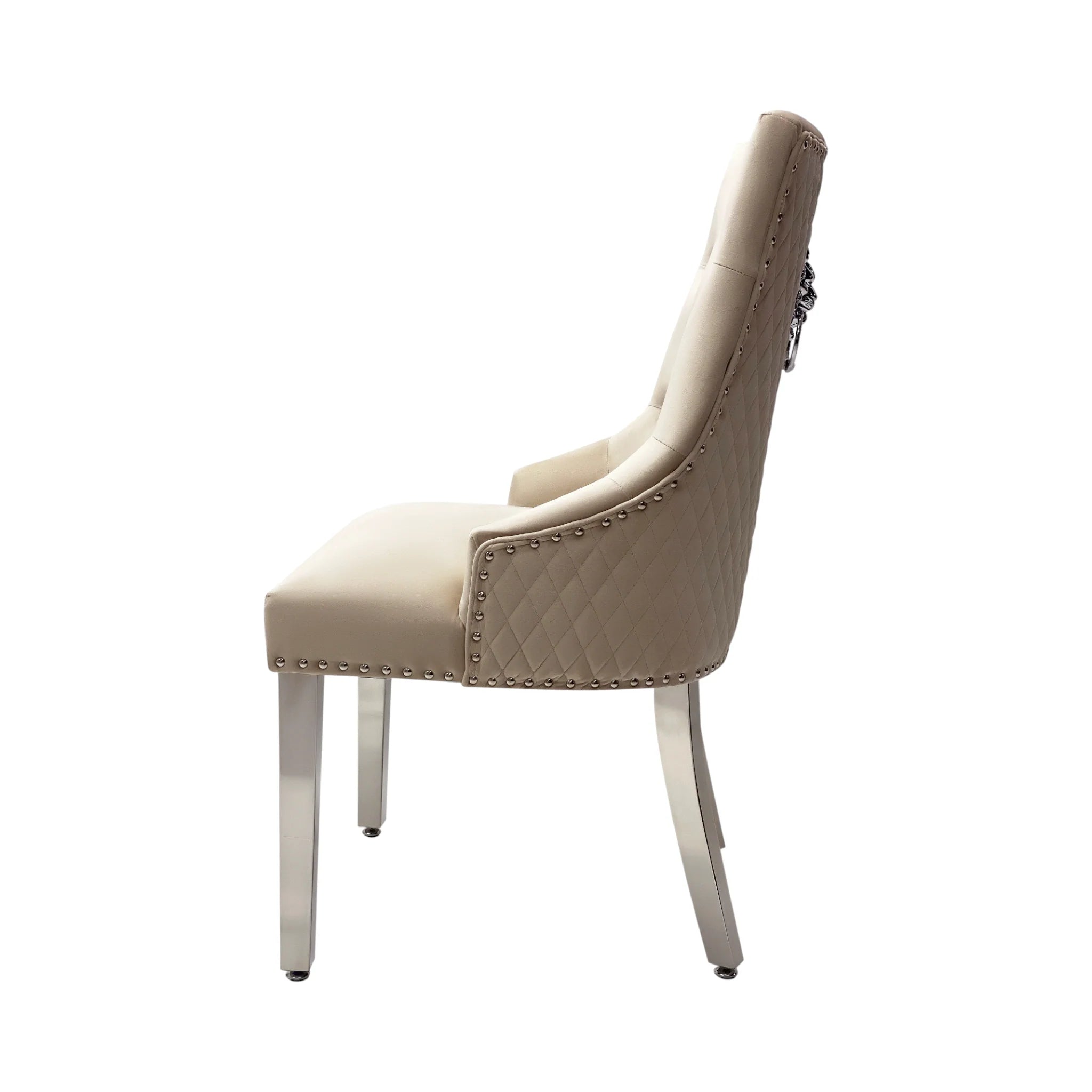 2 x Velvet Lion Knocker Dining Chairs | Luxury Quilted Design
