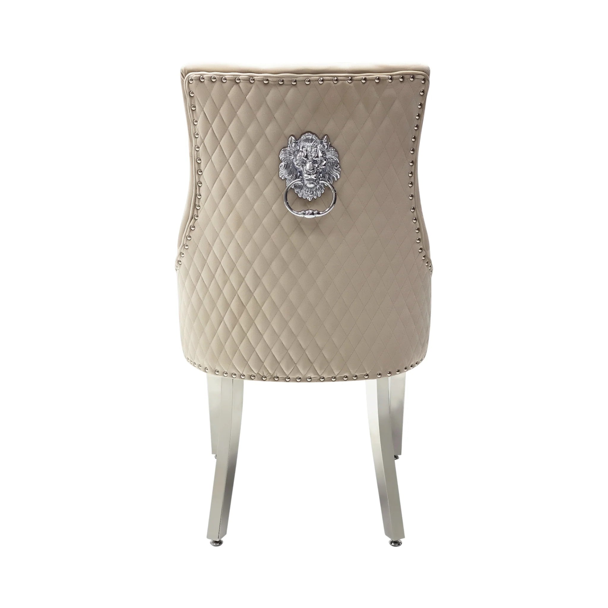 2 x Velvet Lion Knocker Dining Chairs | Luxury Quilted Design