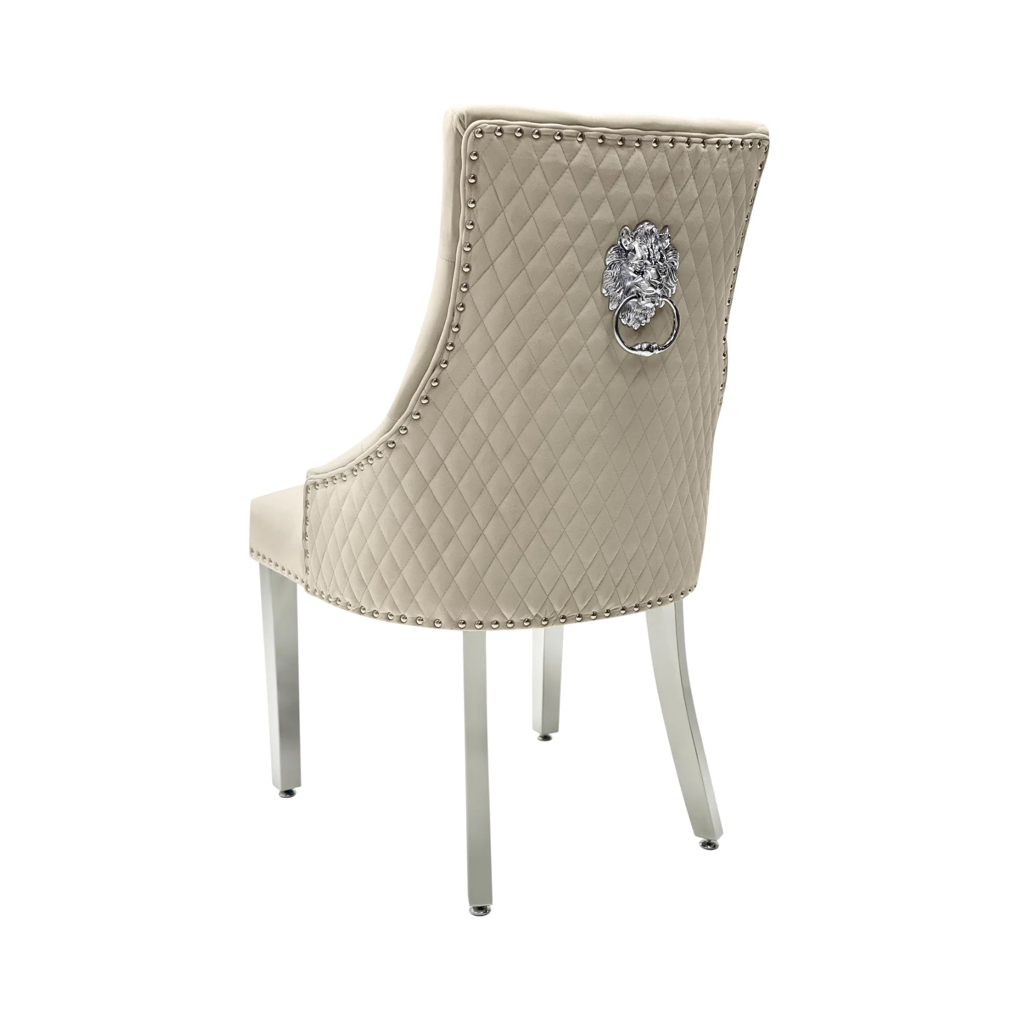 2 x Velvet Lion Knocker Dining Chairs | Luxury Quilted Design