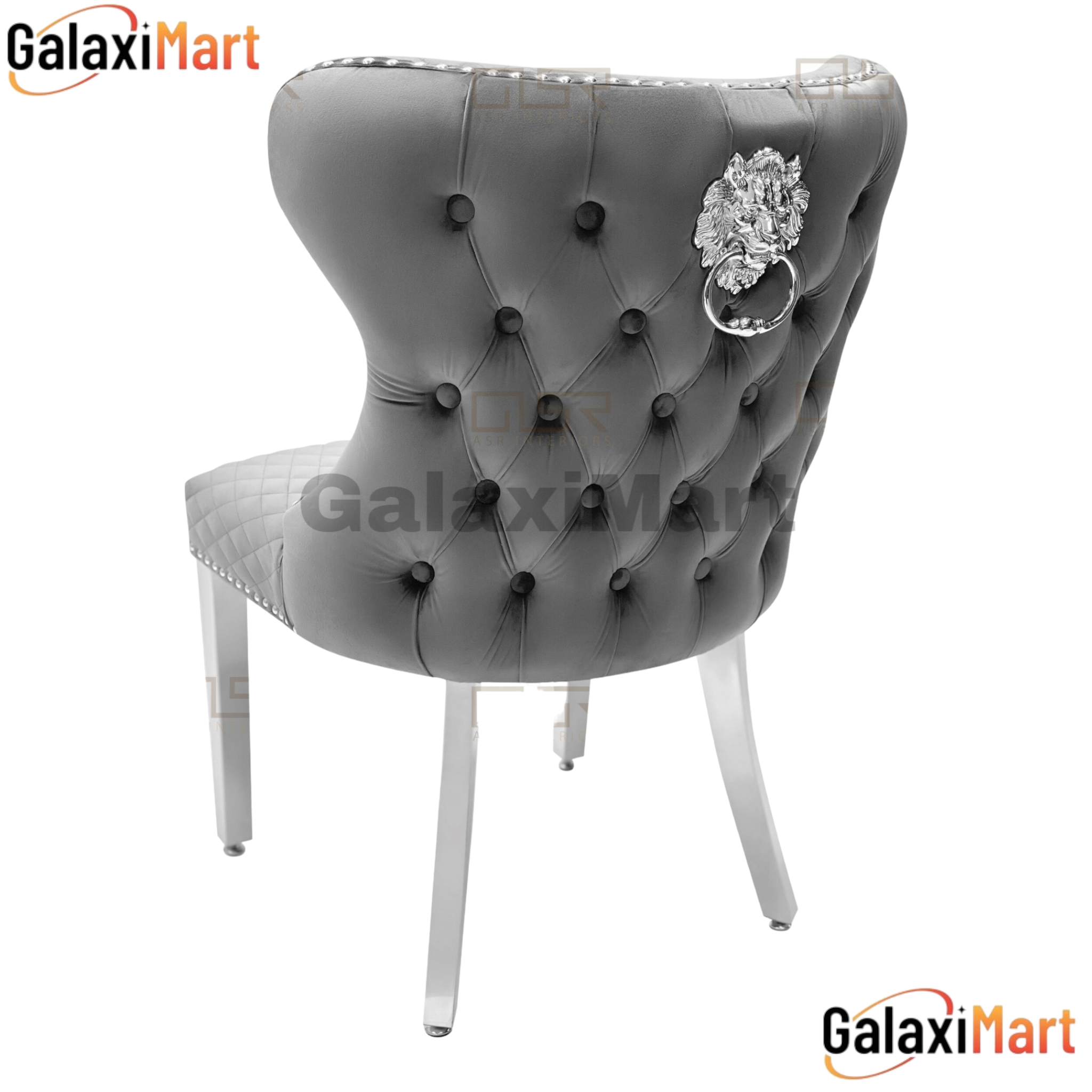 2 Valentino Lion Knocker Velvet Luxury Dining Chairs, Tufted button