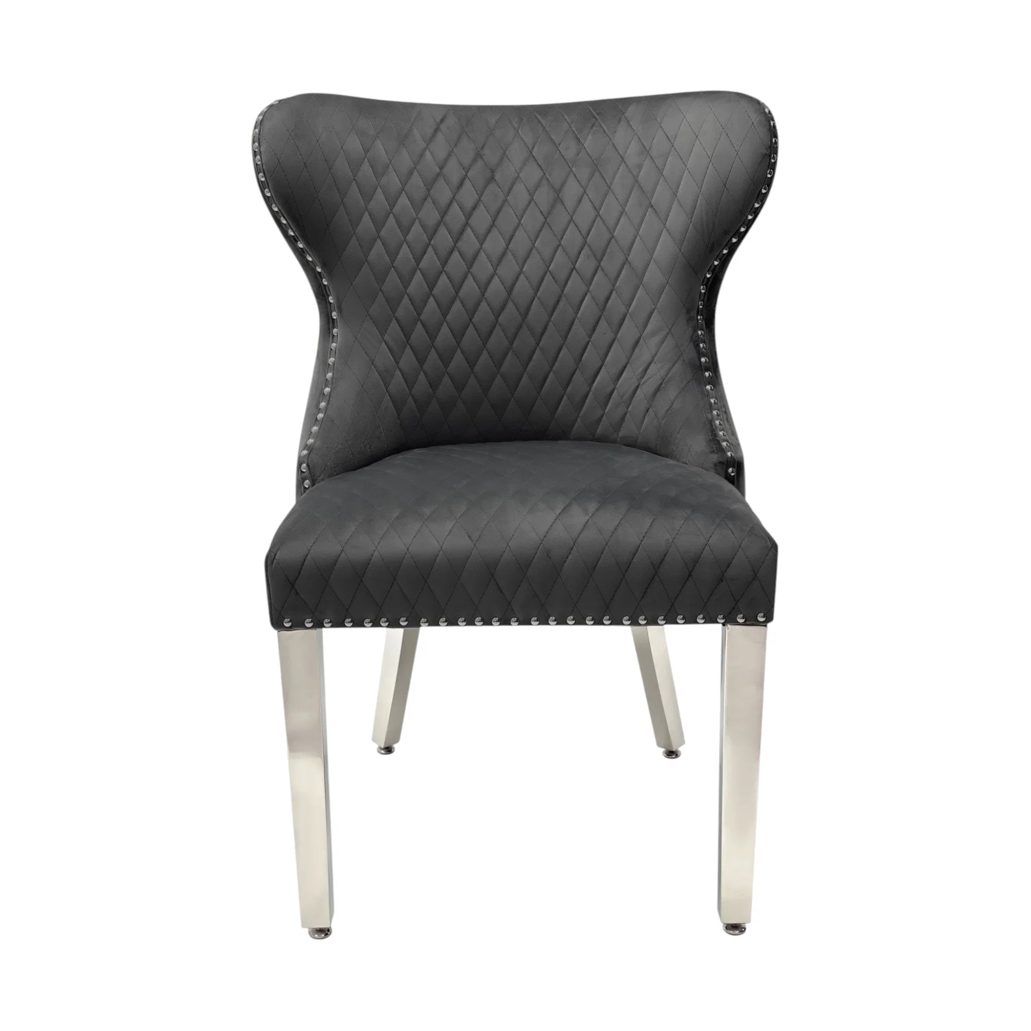2 Valentino Lion Knocker PU Leather Luxury Dining Chairs, Tufted button