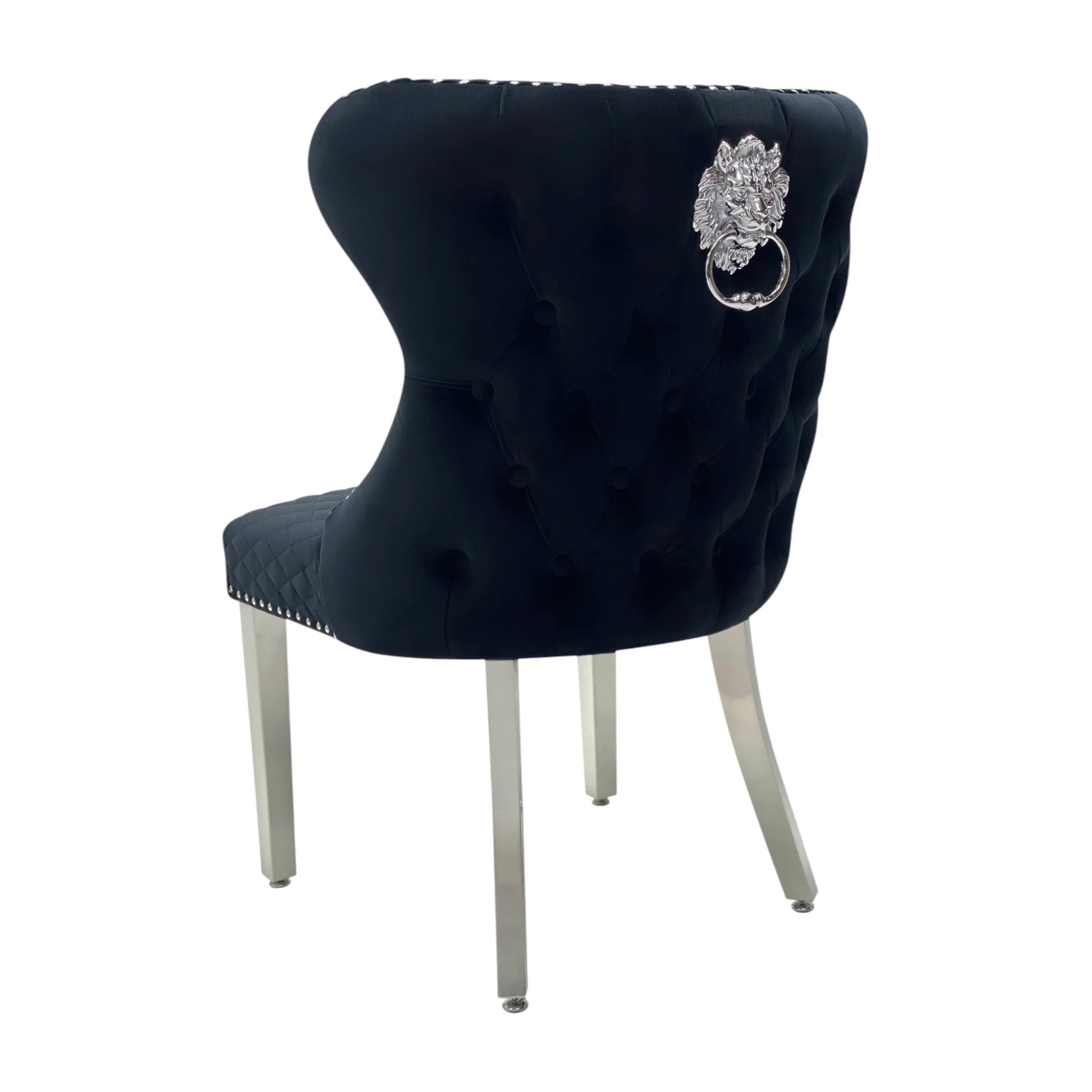 2 Valentino Lion Knocker PU Leather Luxury Dining Chairs, Tufted button