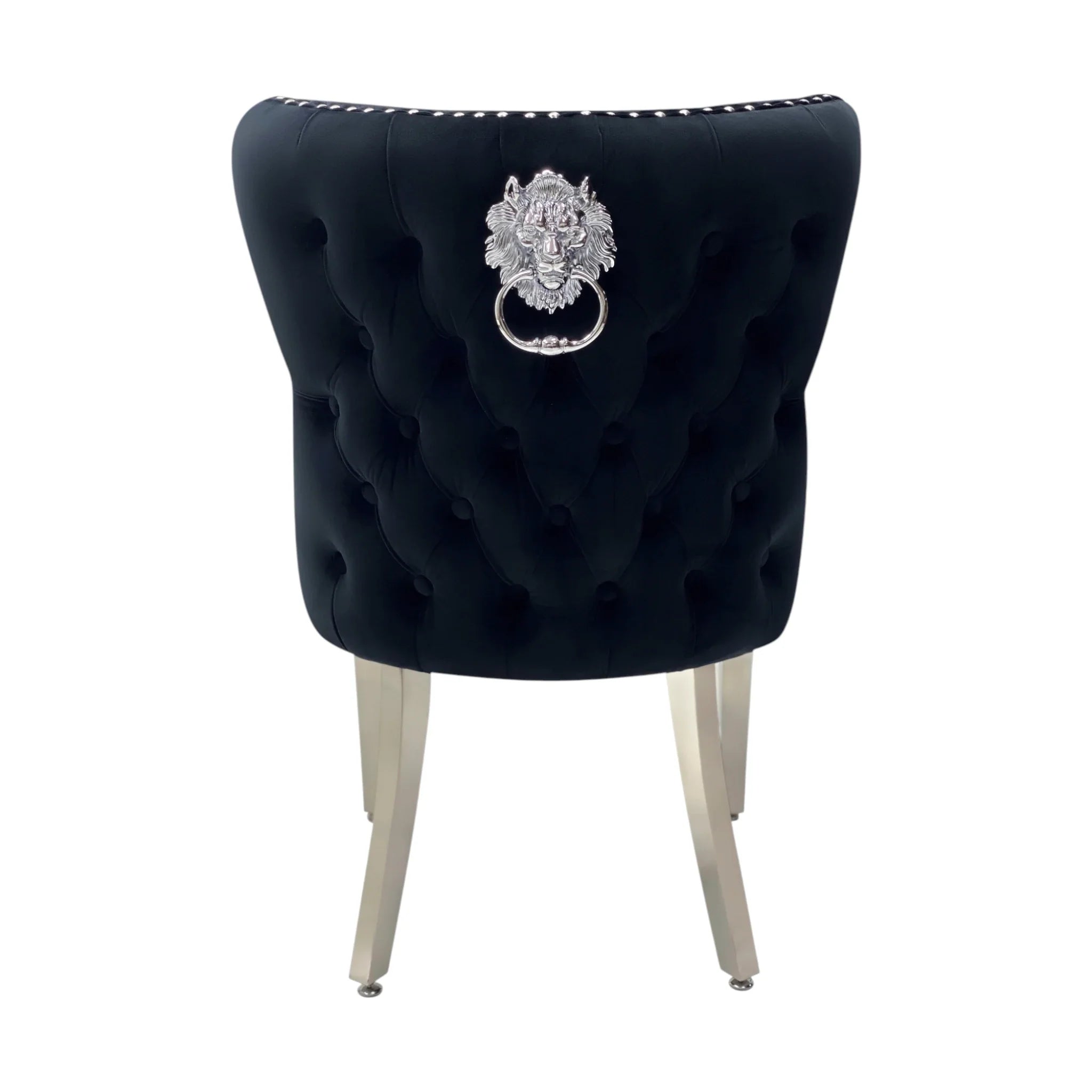 2 Valentino Lion Knocker PU Leather Luxury Dining Chairs, Tufted button