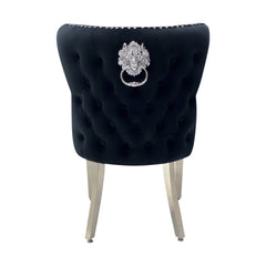 2 Valentino Lion Knocker PU Leather Luxury Dining Chairs, Tufted button