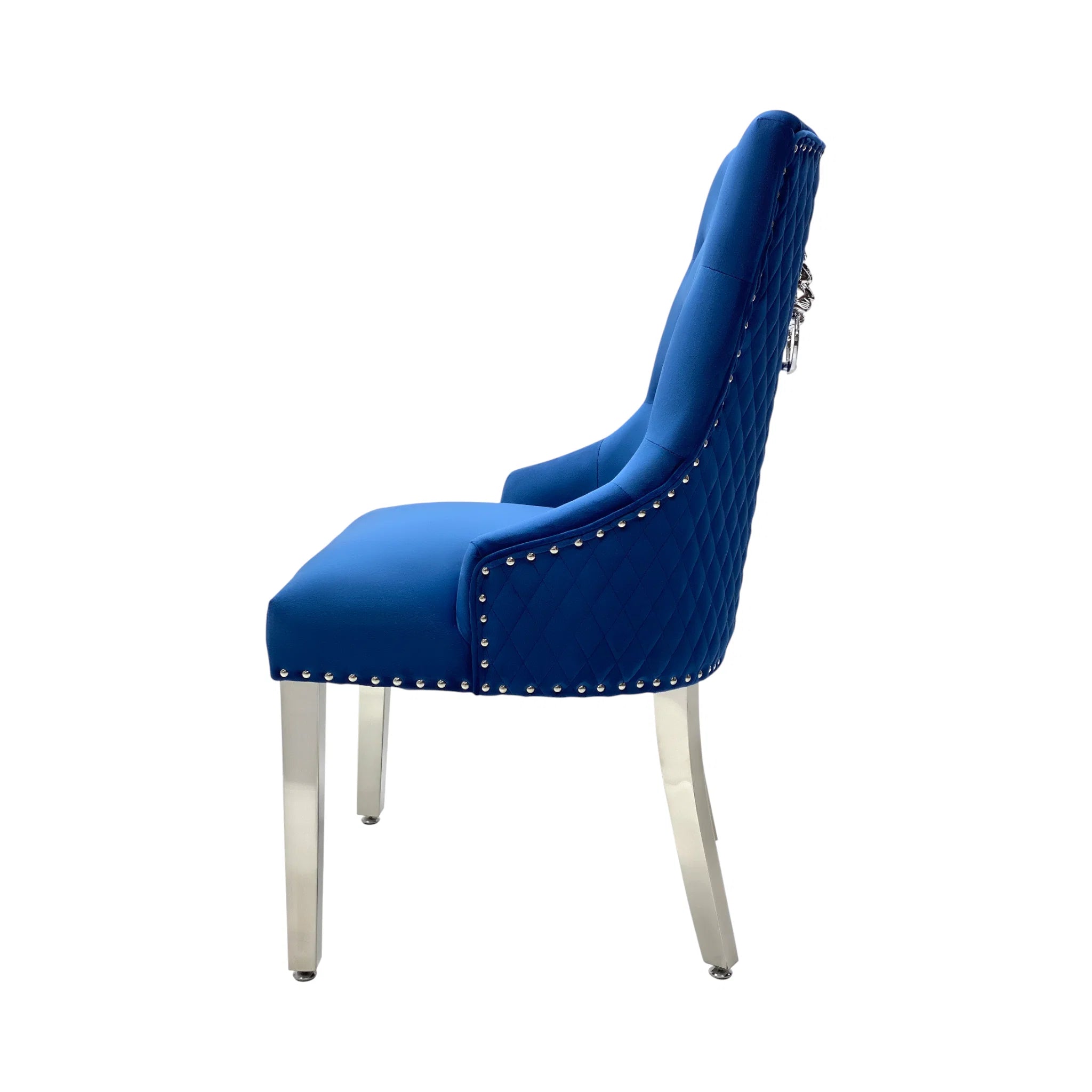 2 x Velvet Lion Knocker Dining Chairs | Luxury Quilted Design