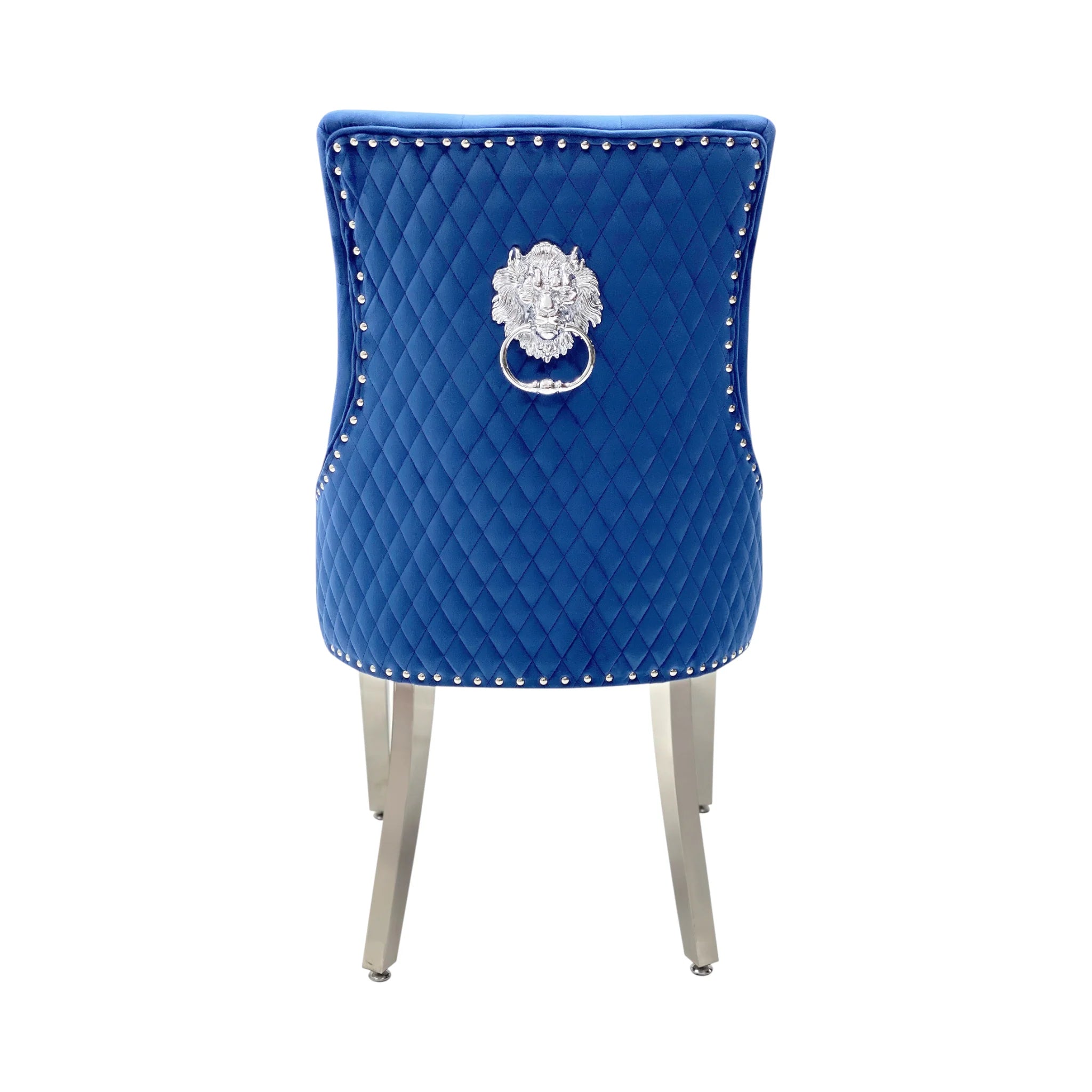 2 x Velvet Lion Knocker Dining Chairs | Luxury Quilted Design