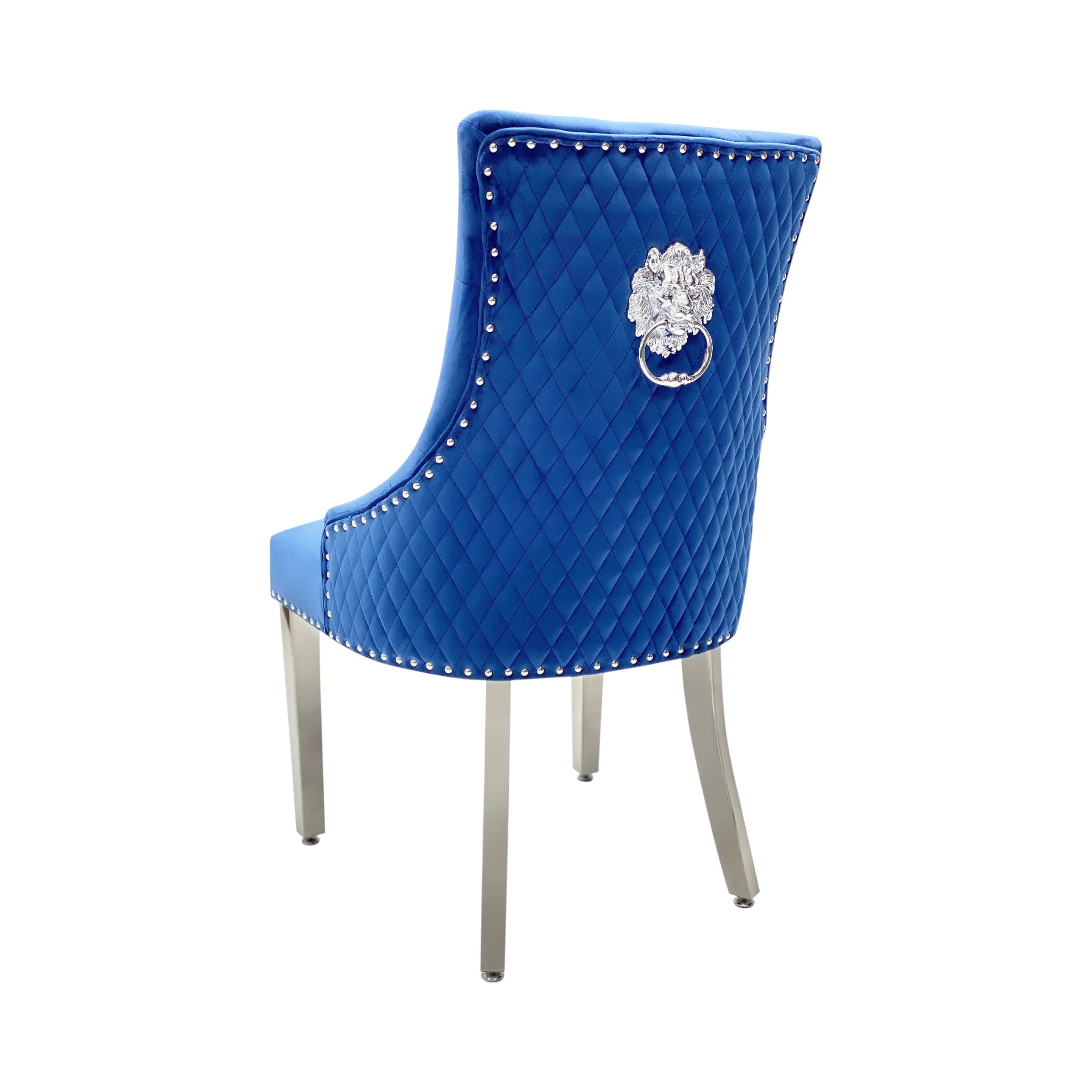 2 x Velvet Lion Knocker Dining Chairs | Luxury Quilted Design
