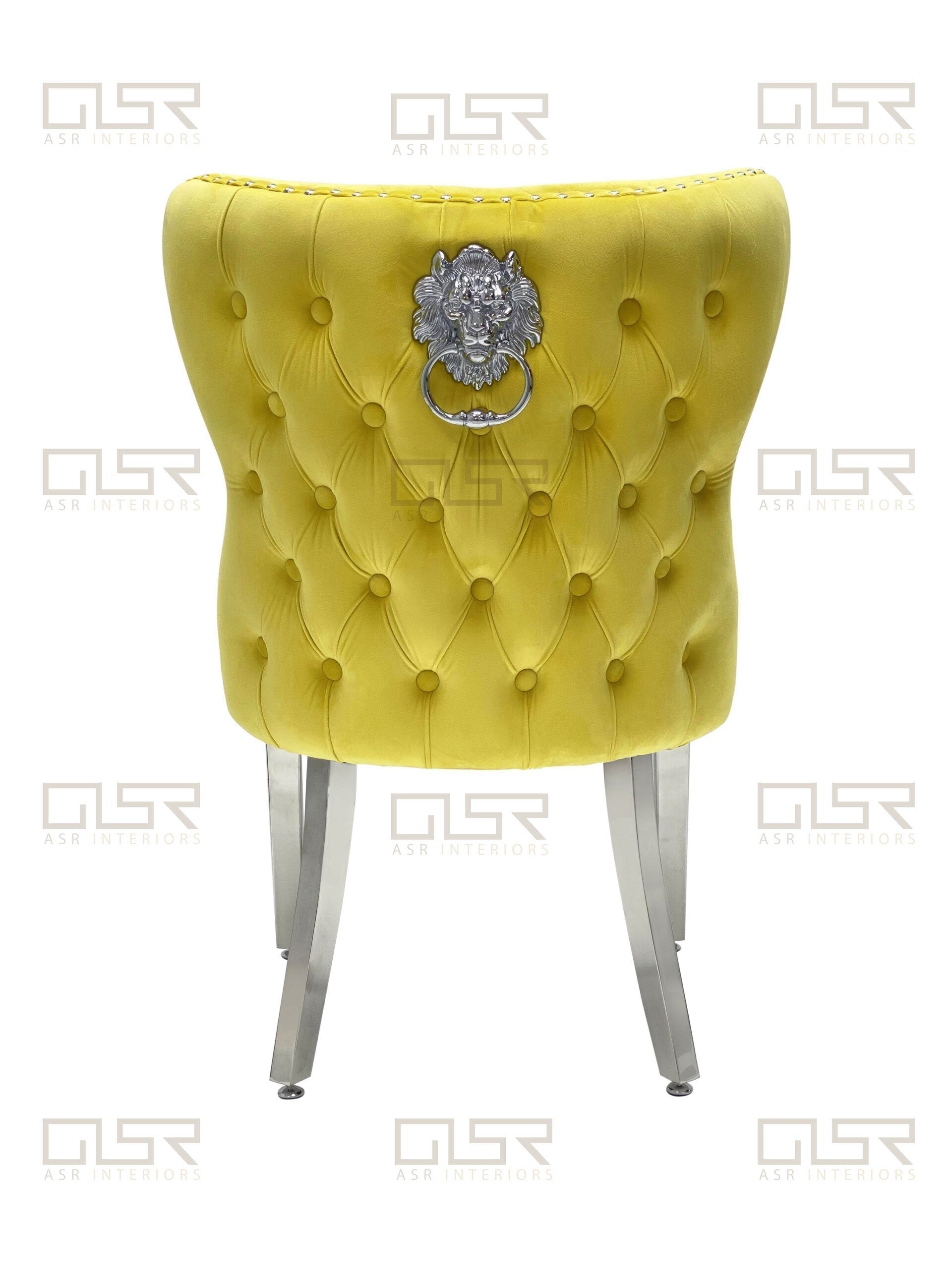 Arianna 150cm Grey Marble Dining Table + Valentino Button Back Lion Knocker Velvet Chairs