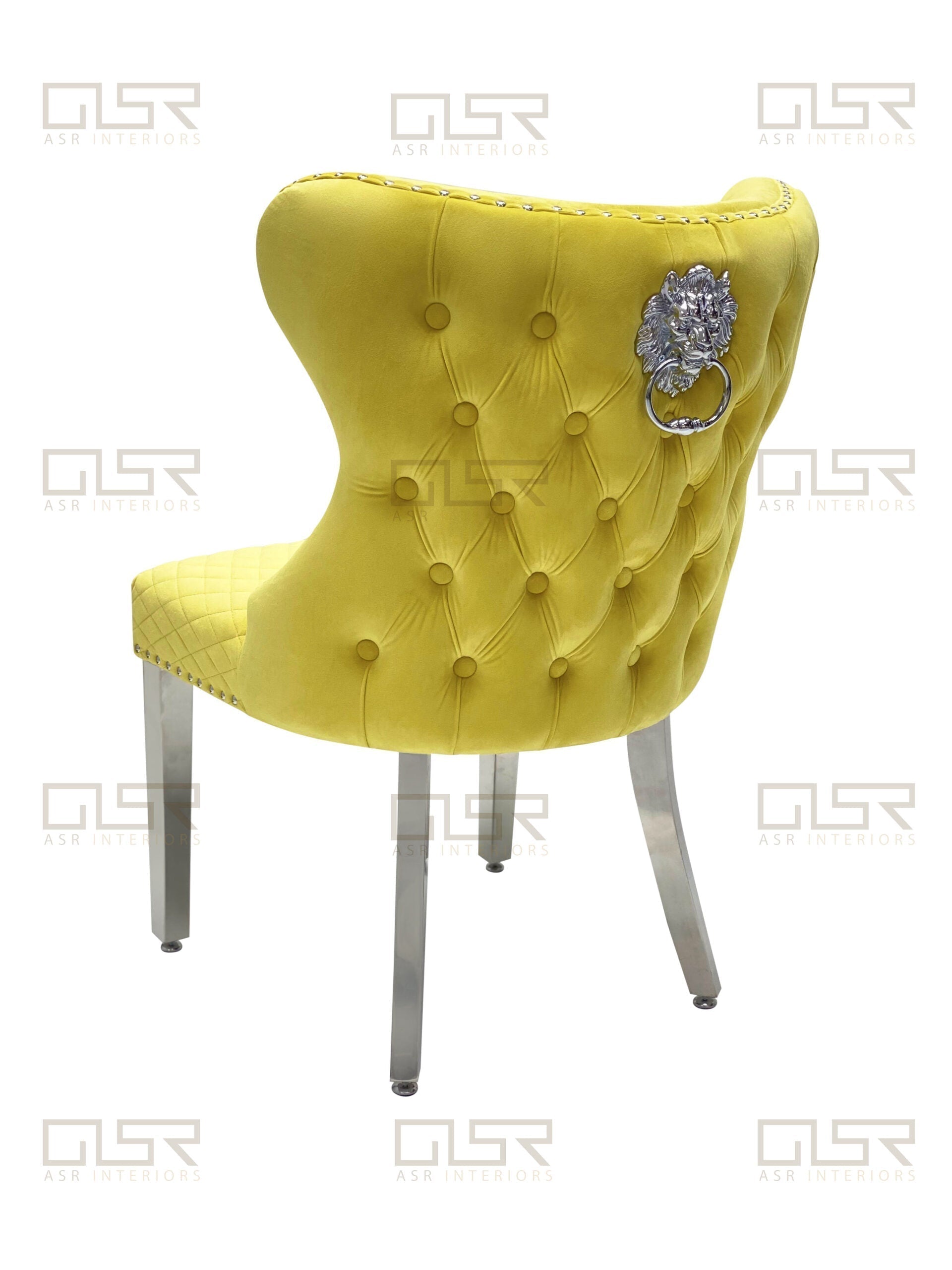 Ariel 180cm Grey Marble Dining Table + Valentino Button Back Lion Knocker Velvet Chairs