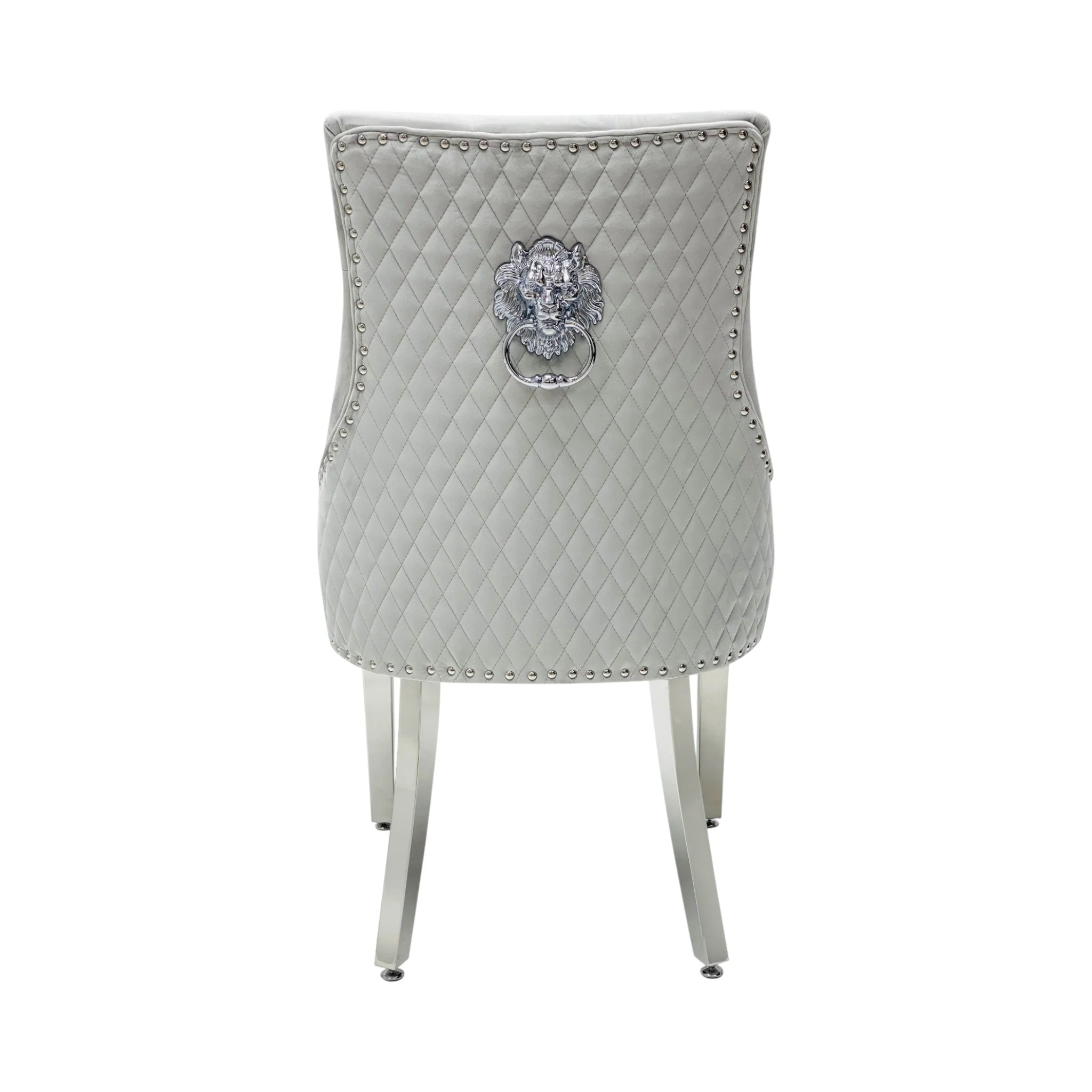 2 x Velvet Lion Knocker Dining Chairs | Luxury Quilted Design