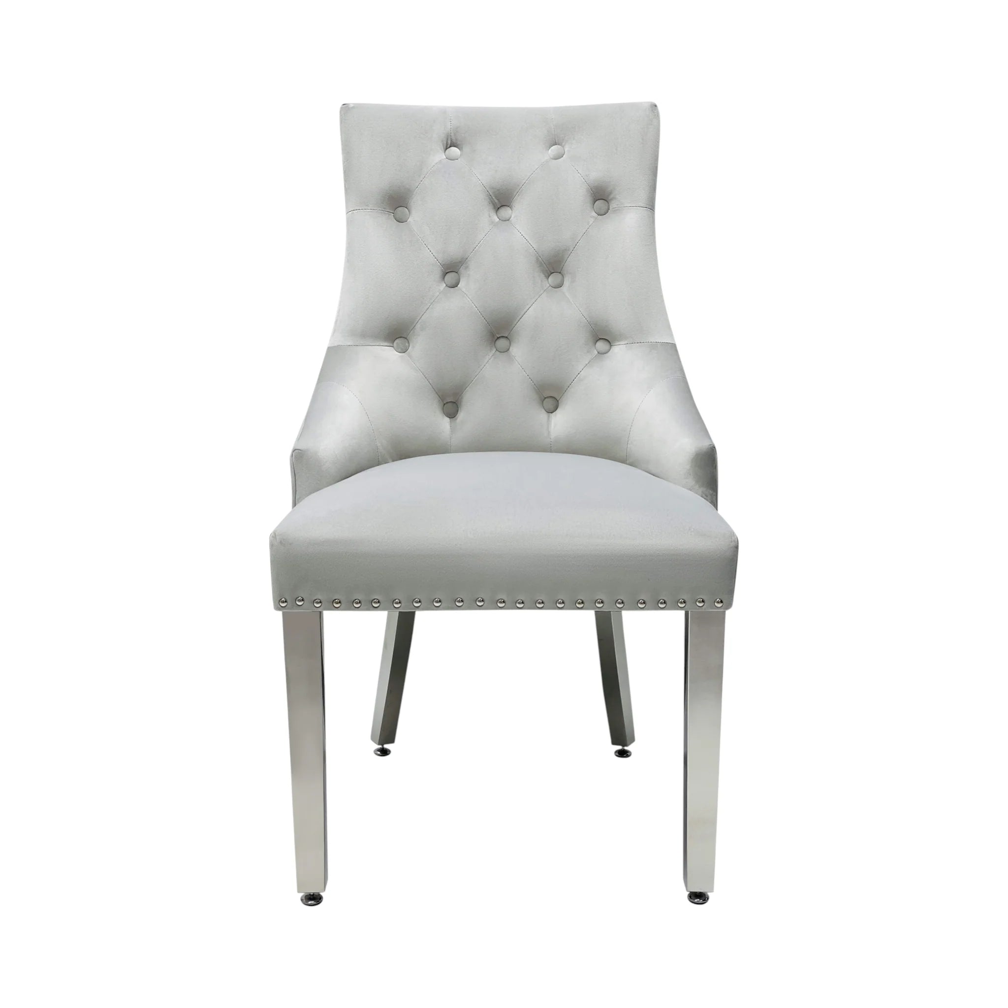 2 x Velvet Lion Knocker Dining Chairs | Luxury Quilted Design