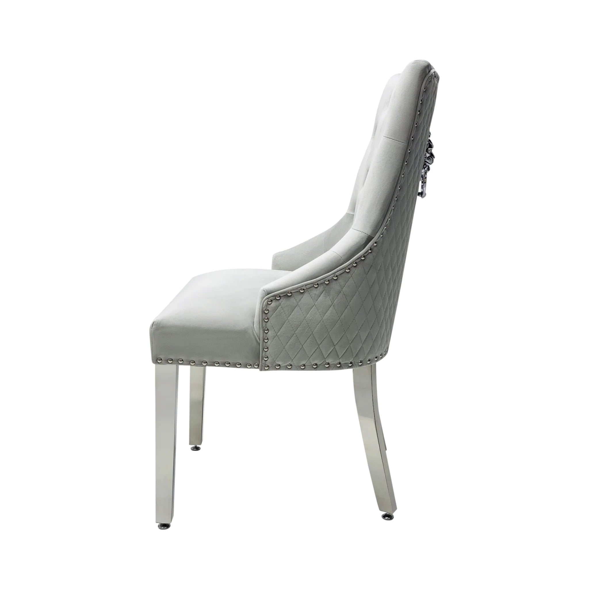 2 x Velvet Lion Knocker Dining Chairs | Luxury Quilted Design
