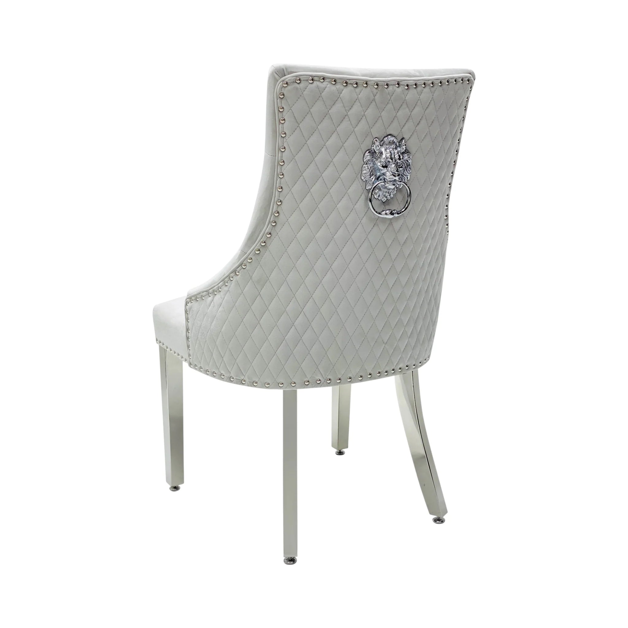 2 x Velvet Lion Knocker Dining Chairs | Luxury Quilted Design