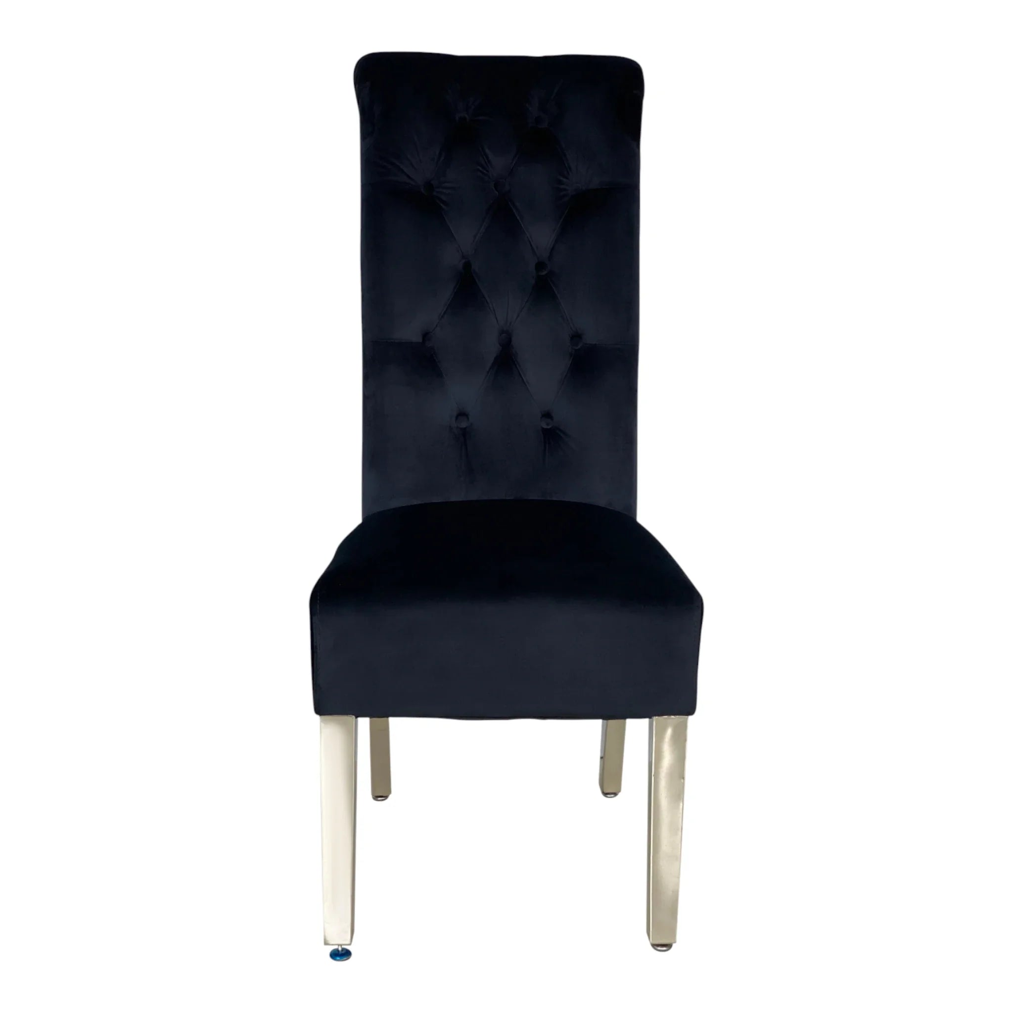 Ariel Luxury Marble Dining Table with High Back Velvet Lion Knocker Chairs | Chrome Legs | GalaxiMart