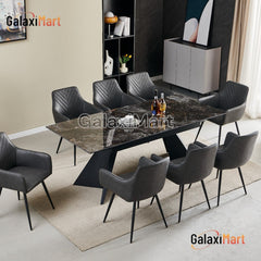 Chicago 160cm-200cm Black & Gold Extendable Dining Table with PU Leather Dark Grey Dining Chairs