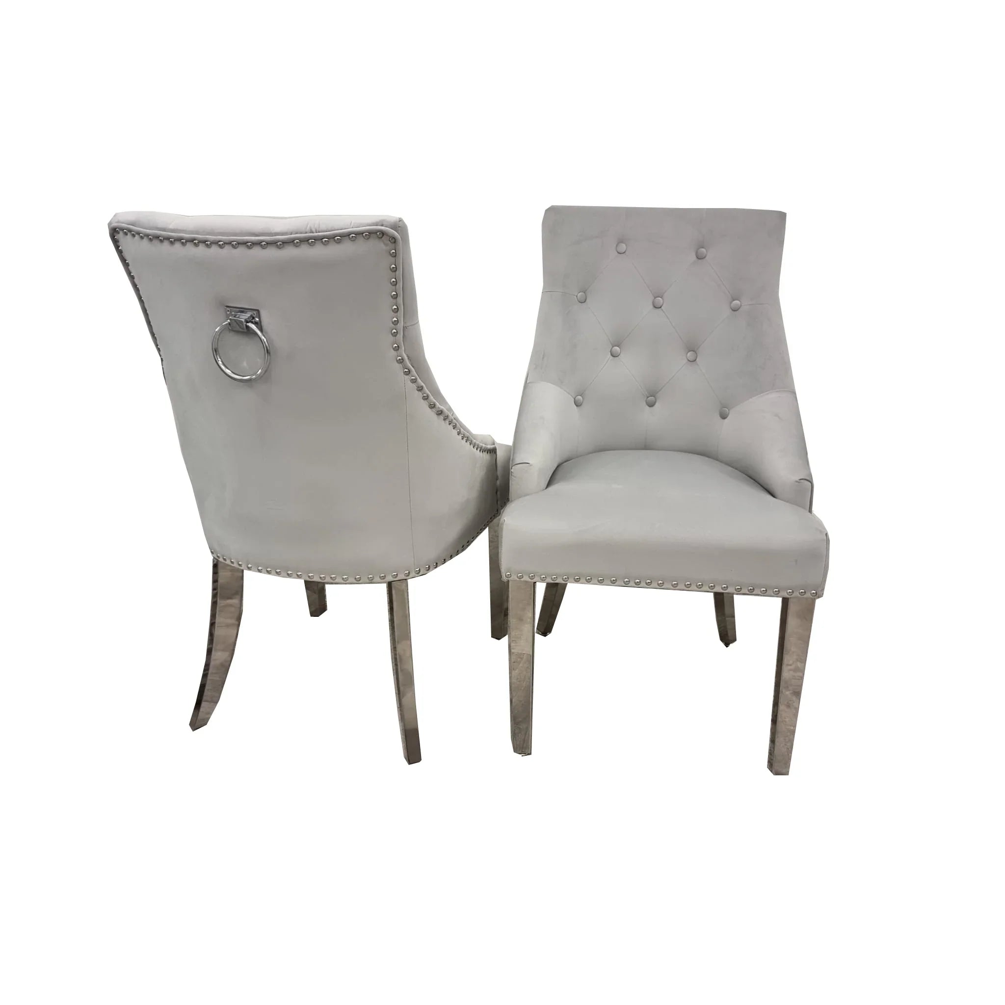 Arianna 150/180/200cm Grey Marble Dining Table with Darcy Ring Knocker Velvet Dining Chairs