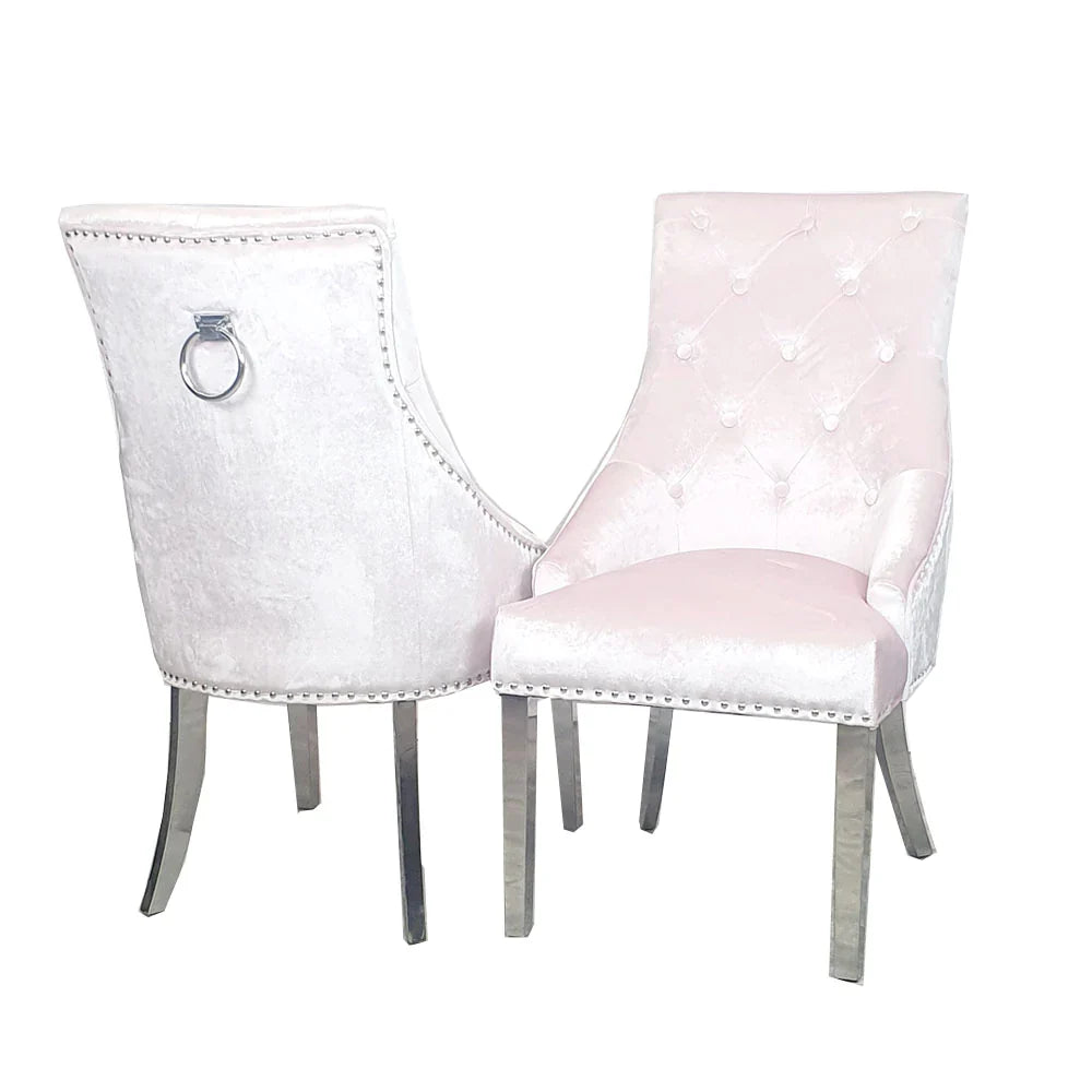 Arianna 150/180/200cm Grey Marble Dining Table with Darcy Ring Knocker Velvet Dining Chairs