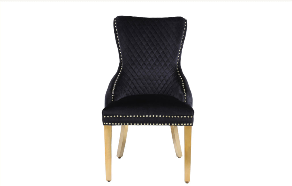 Arianna Gold Marble Dining Table + Victoria Cream and Gold Chairs Lion Knocker