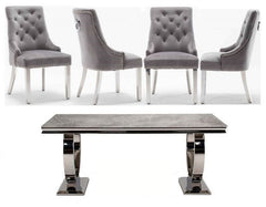 Arianna 180cm White Marble Dining Table with Set of Plush Velvet Dining Chairs – Luxury Dining Set
