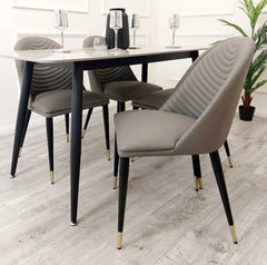 Carpi 140cm Black Dining Table with Sintered Ceramic Stone Top With Set of Alba Leather Dining Chair