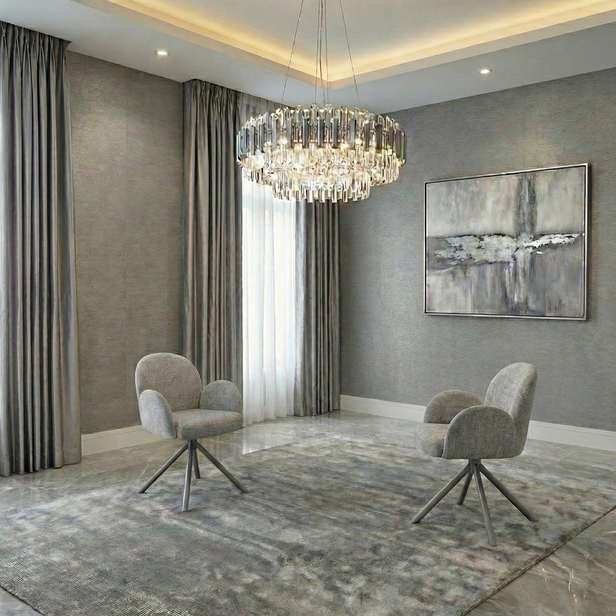 Cambridge Sintered Stone Extendable Dining Table Grey with Gstaad Beige Bouclé Dining Chairs | GalaxiMart