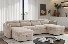 Capri Beige U-Shape Corner Sofa Bed