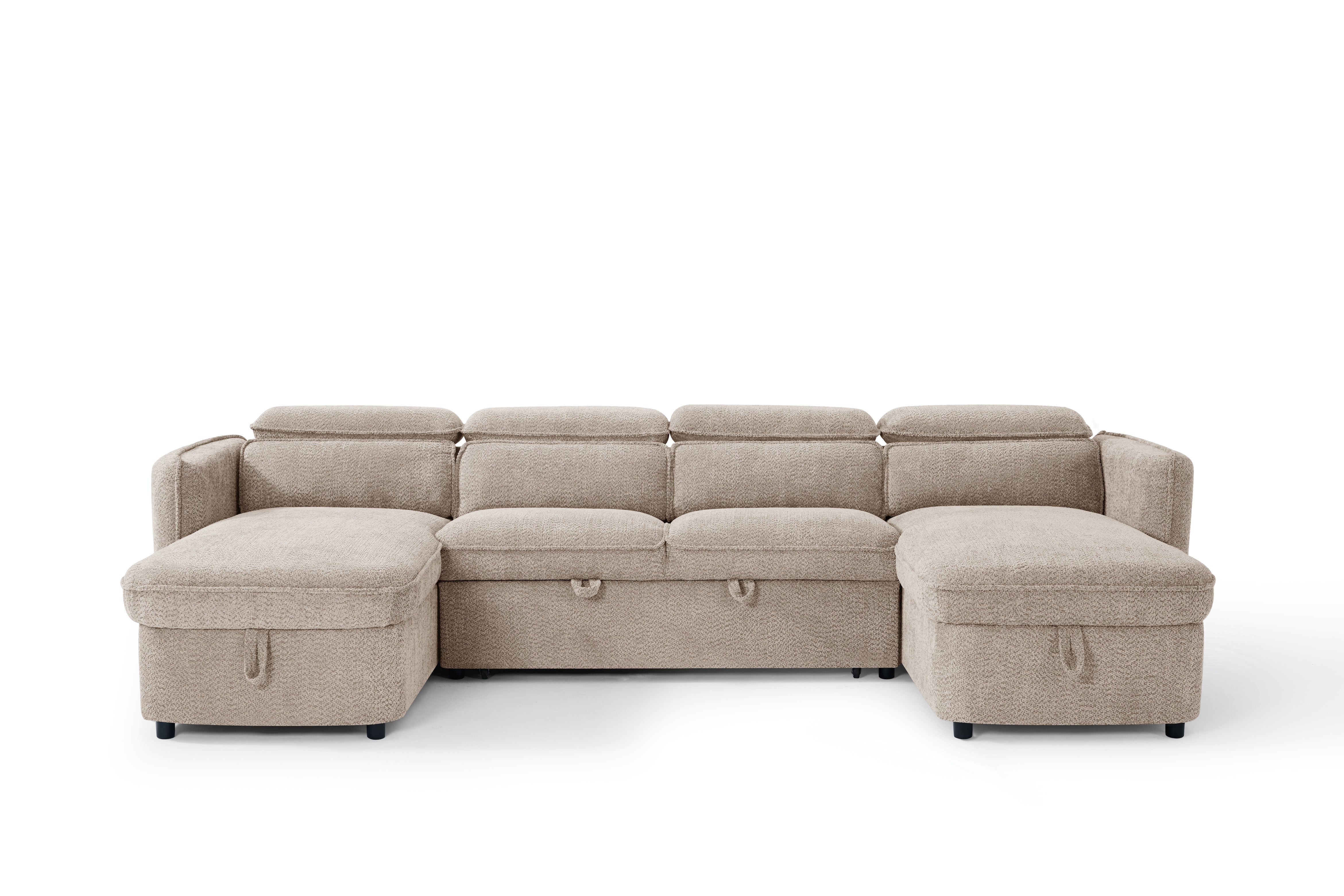 Capri Beige U-Shape Corner Sofa Bed
