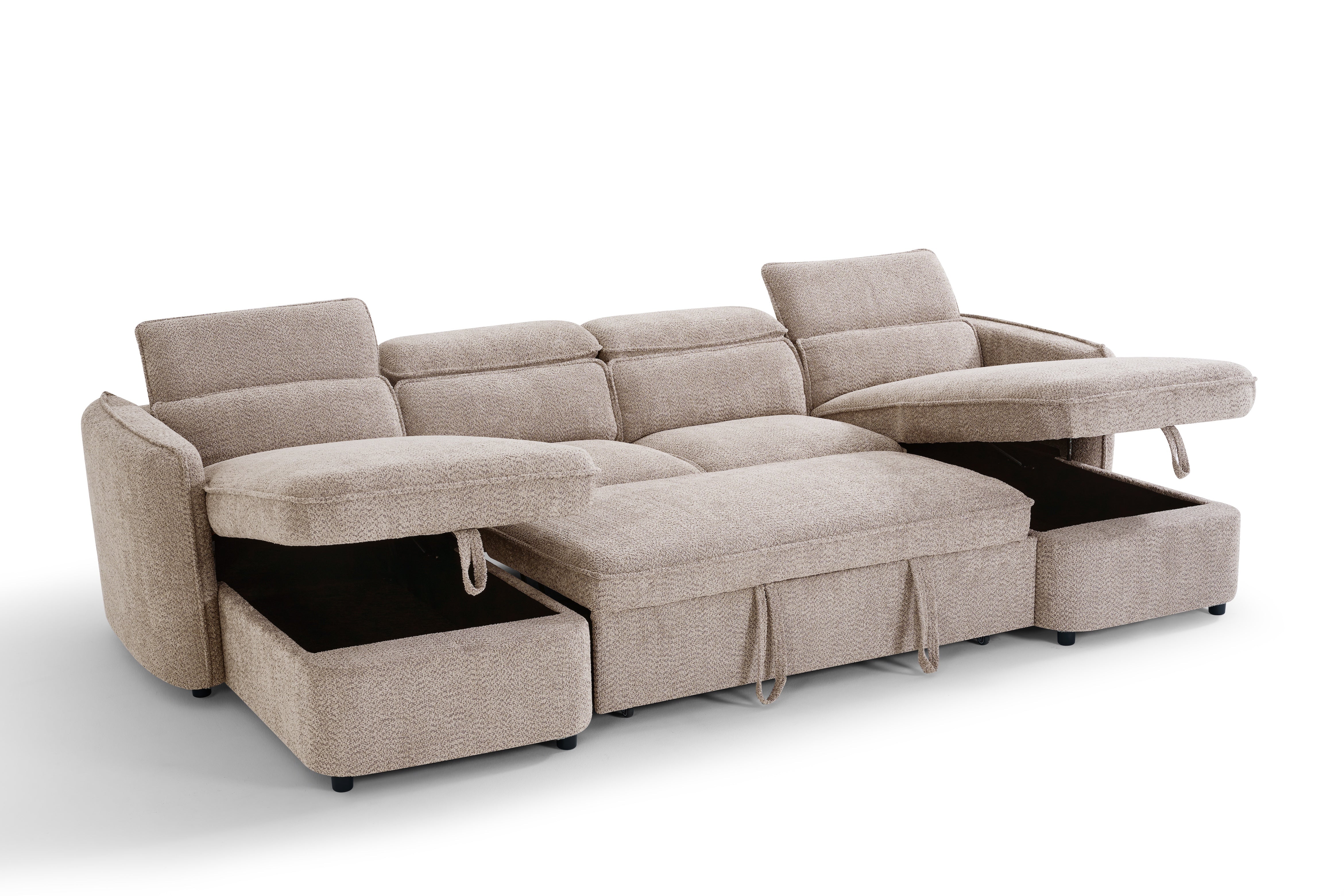 Capri Beige U-Shape Corner Sofa Bed