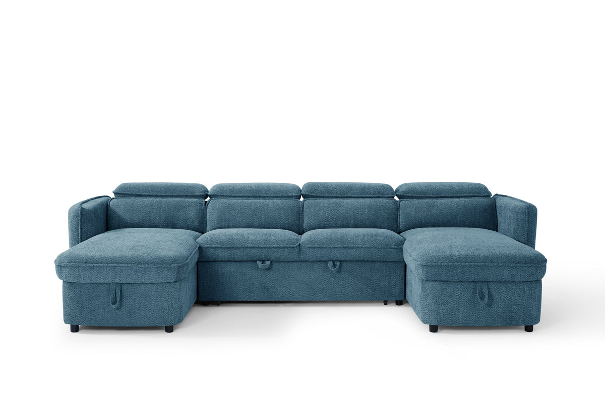 Capri Blue U-Shape Corner Sofa Bed