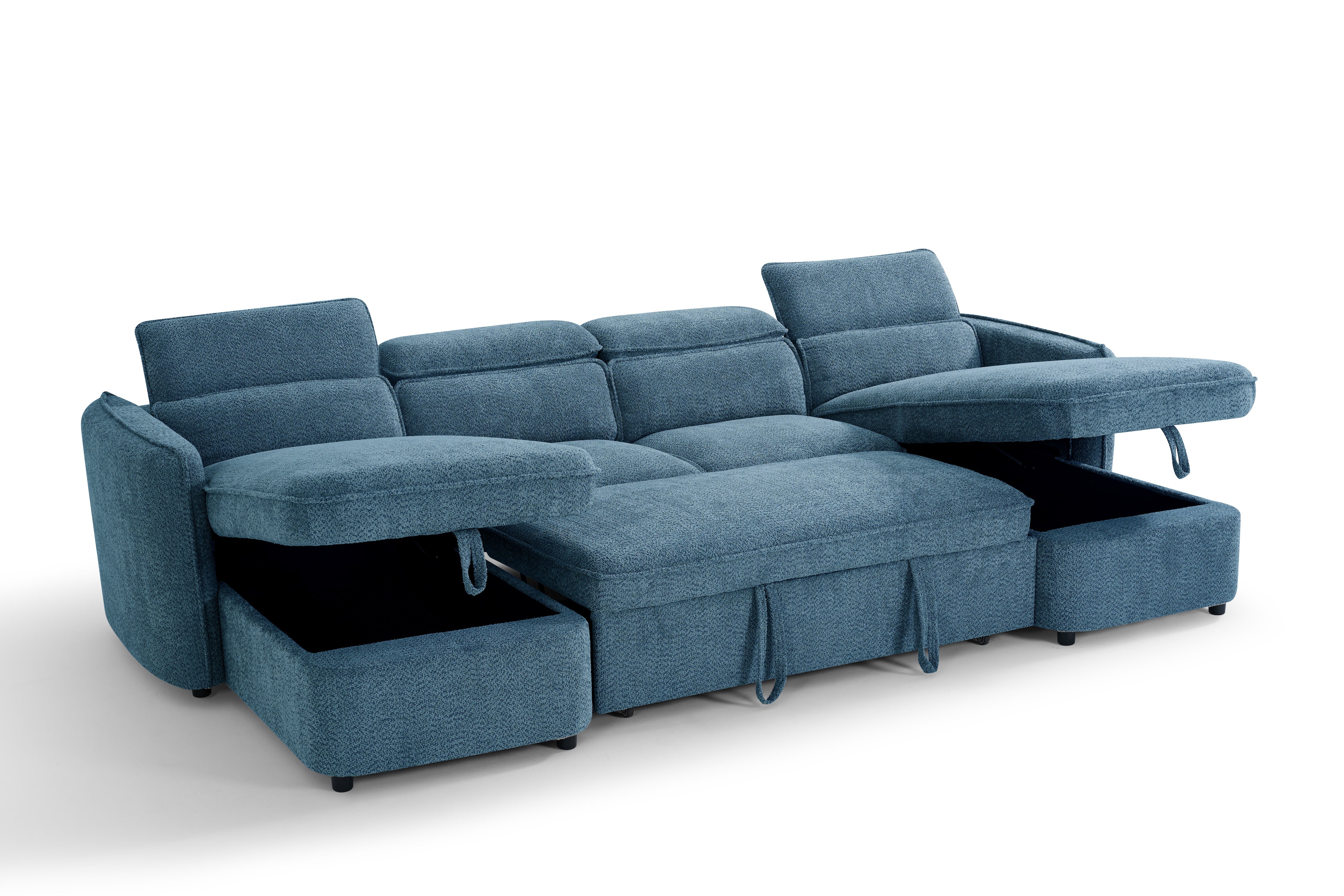 Capri Blue U-Shape Corner Sofa Bed