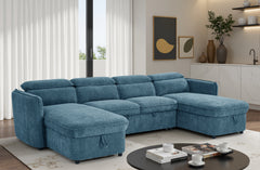 Capri Blue U-Shape Corner Sofa Bed