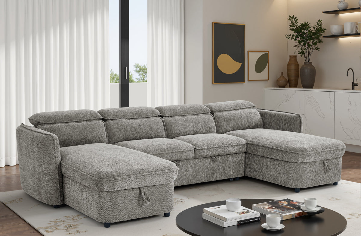 Capri Grey U-Shape Corner Sofa Bed