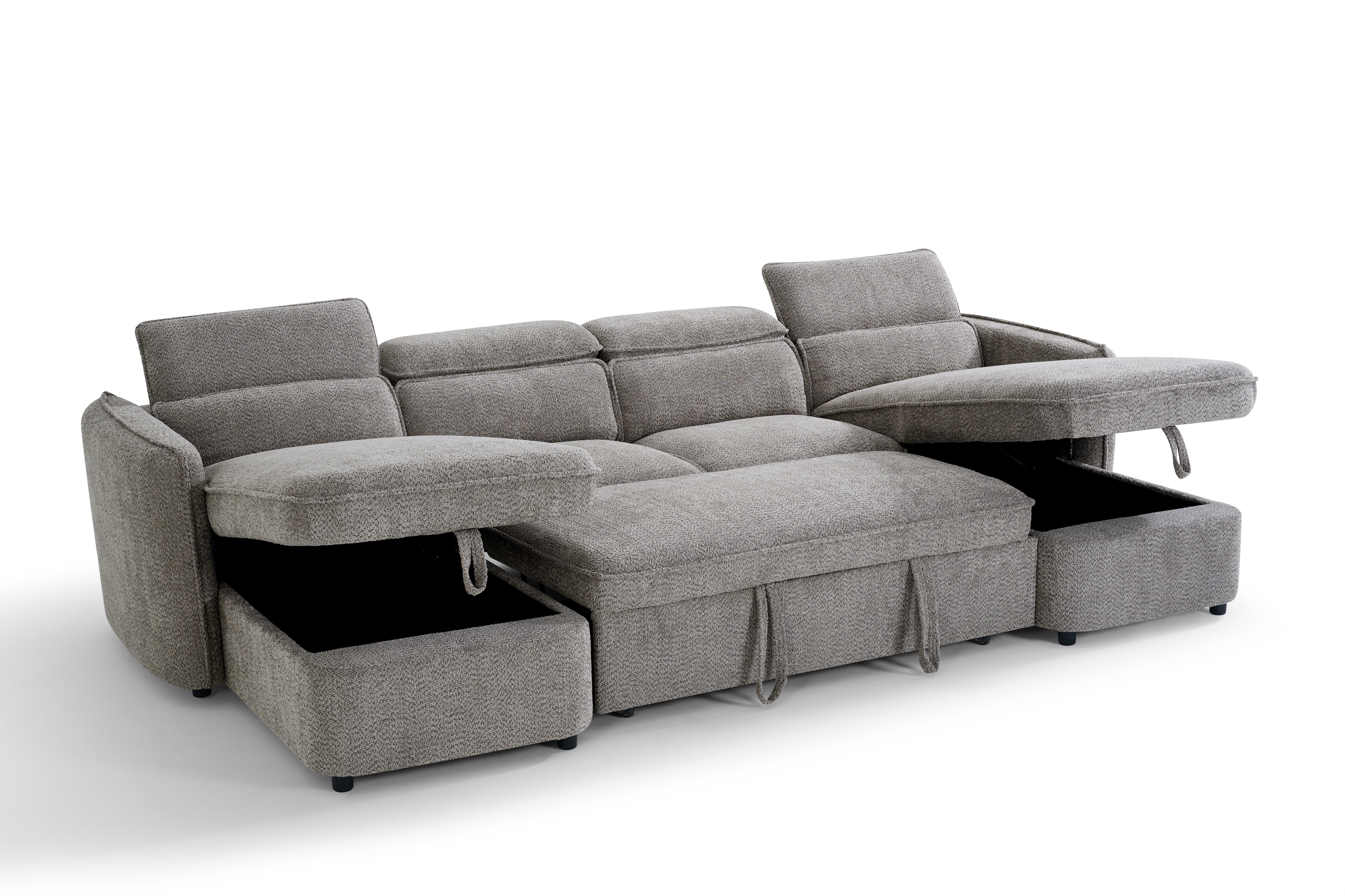 Capri Grey U-Shape Corner Sofa Bed