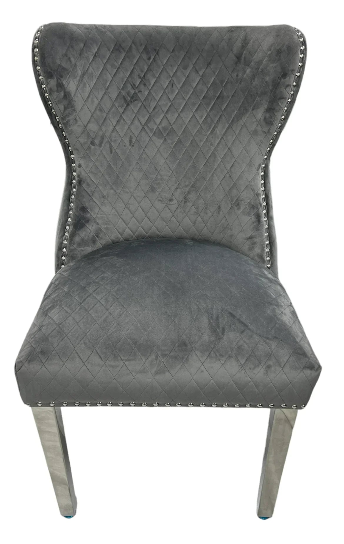 Bologna 130cm Grey Marble Round Dining Table with Set of Lewis Grey Lion Knocker Button Dining Chairs
